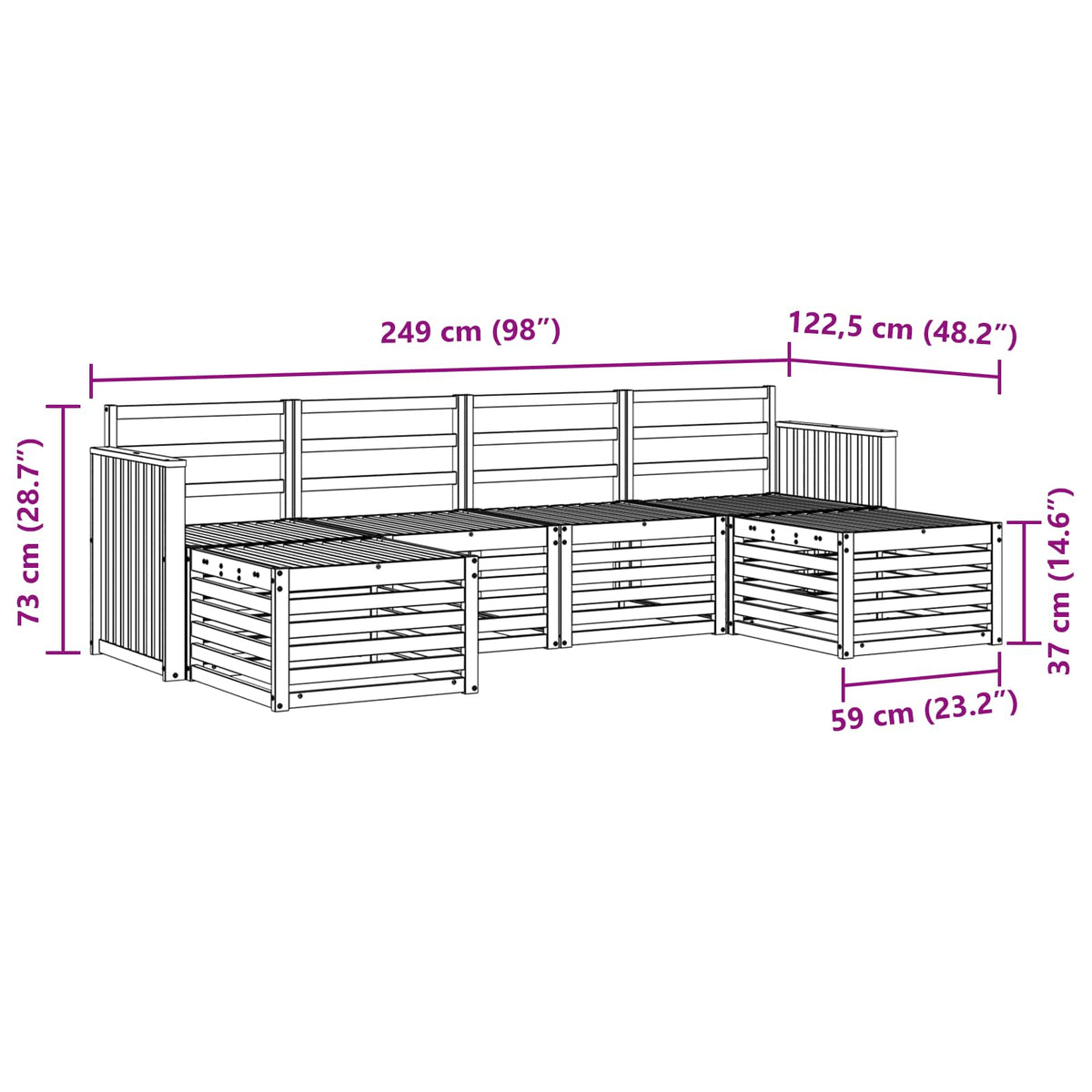 Set vanjskih sofa 6 pcs Bijela 249 x 122,5 x 73 cm