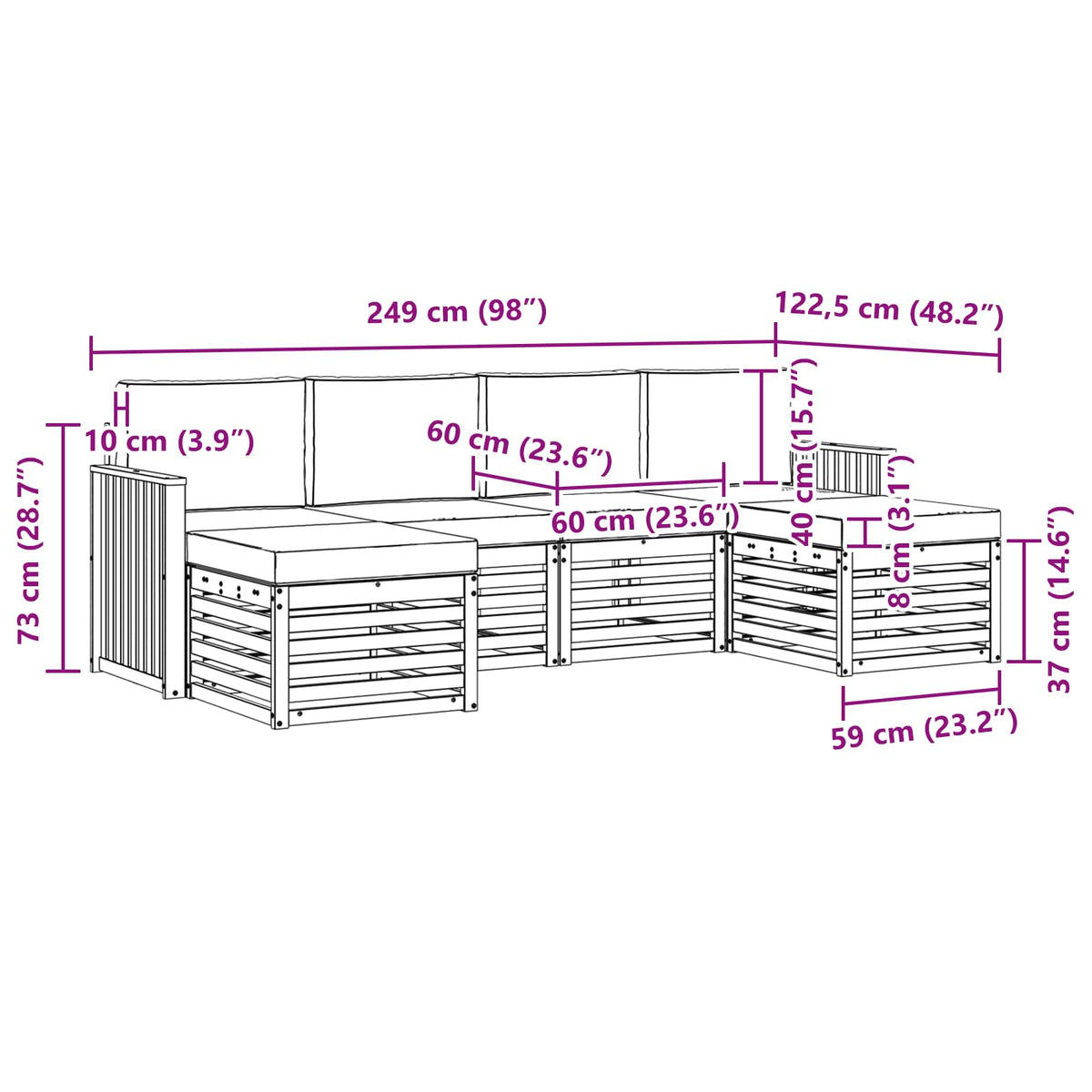Set vanjskih sofa 6 pcs Bijela i krem 249 x 122,5 x 73 cm
