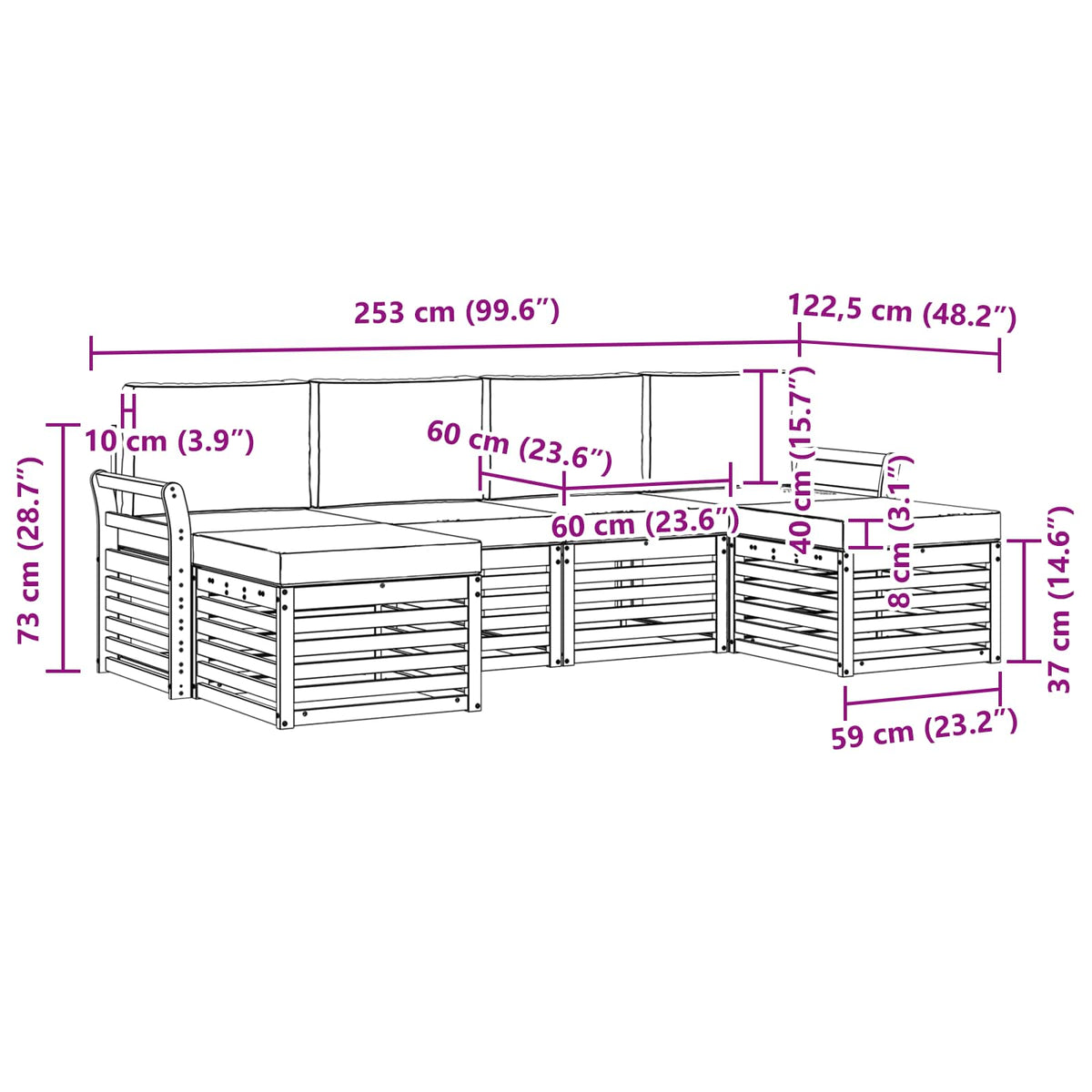 Set vanjskih sofa 6 pcs Bijela i antracit 253 x 122,5 x 73 cm