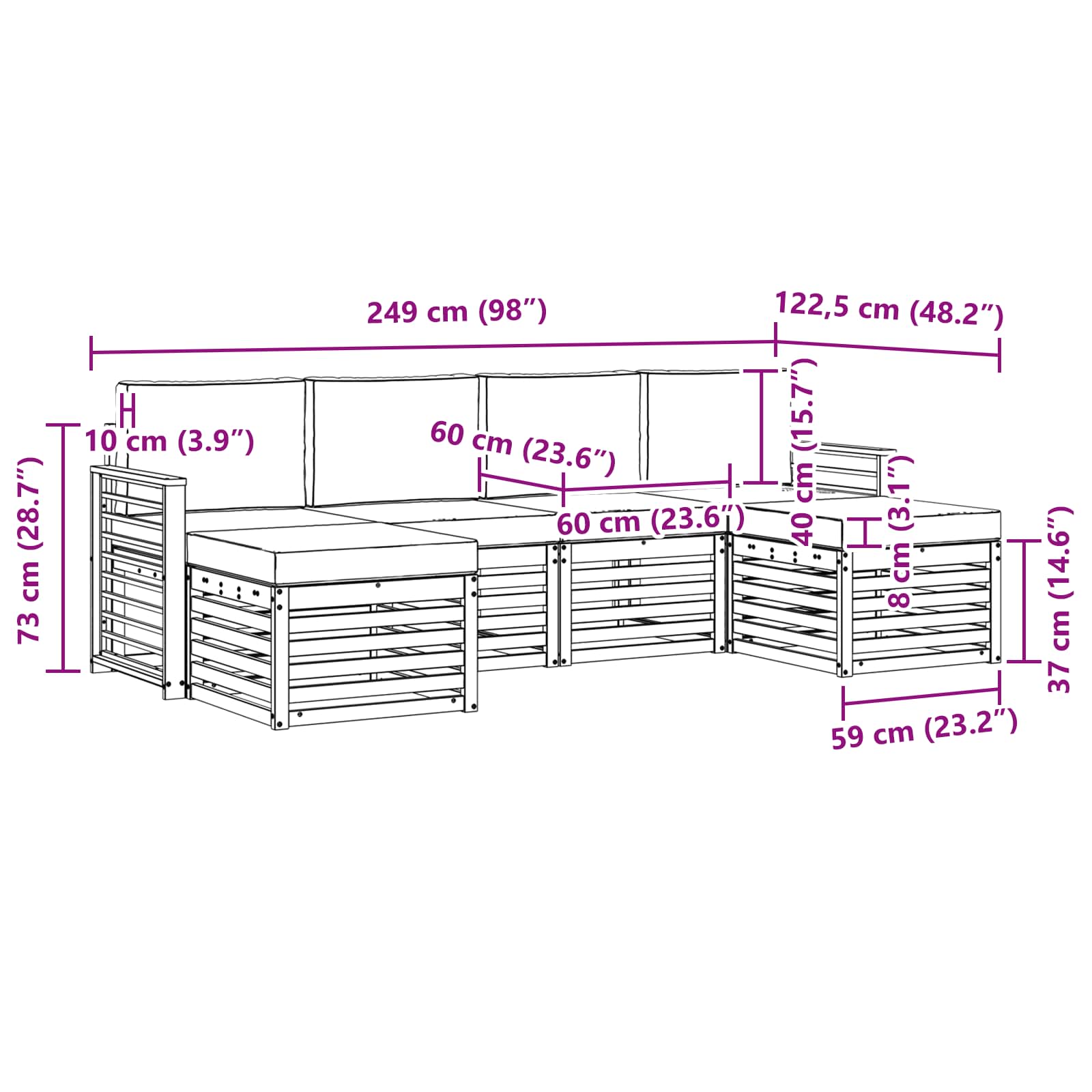 Setovi sofa 6 pcs Bijela i svjetlosiva 249 x 122,5 x 73 cm