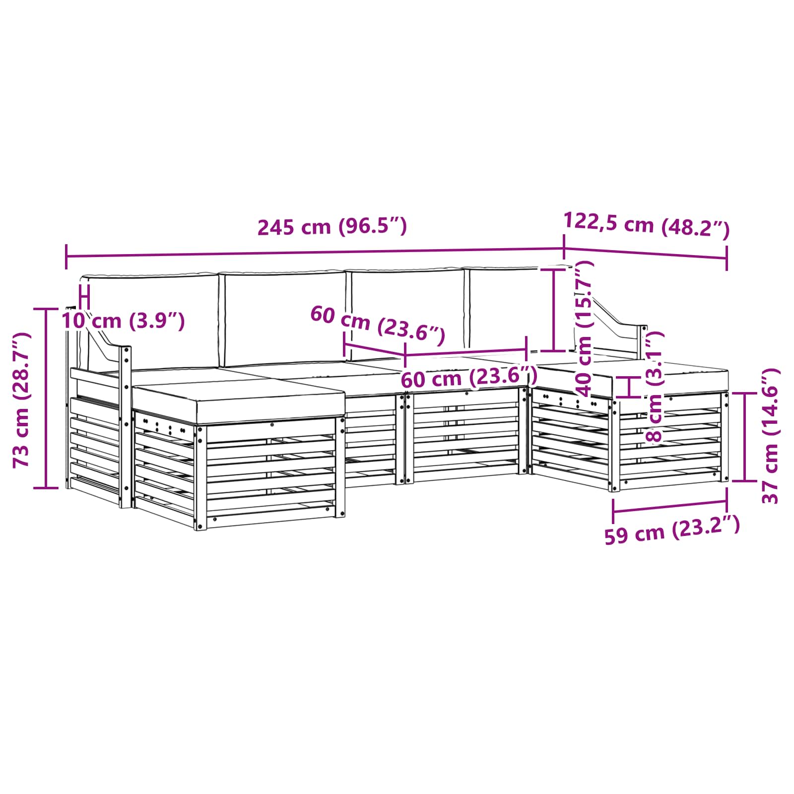 Set vanjskih sofa 6 pcs Bijela i krem 245 x 122,5 x 73 cm