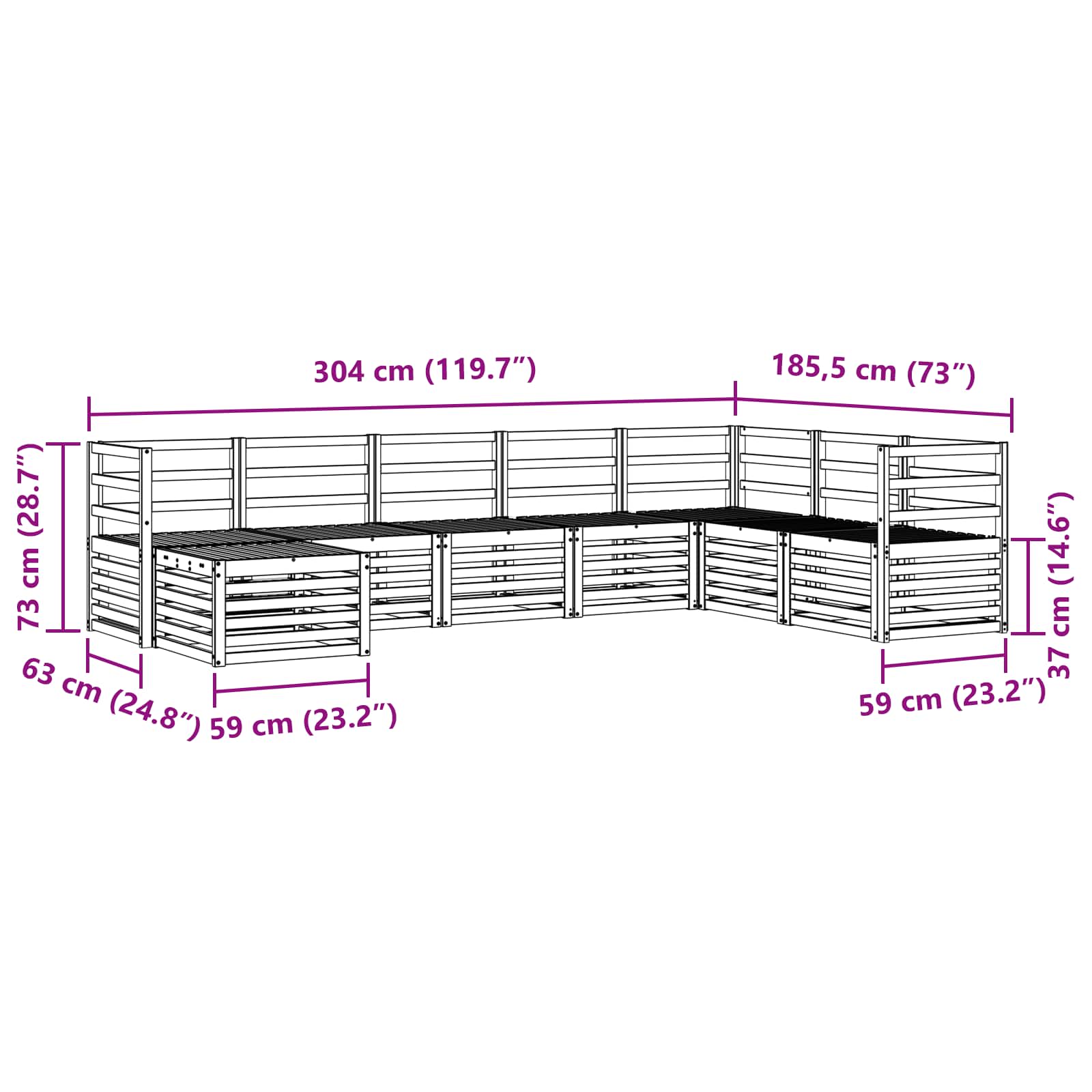 Set vanjskih sofa 8 pcs Bijela 304 x 185,5 x 73 cm