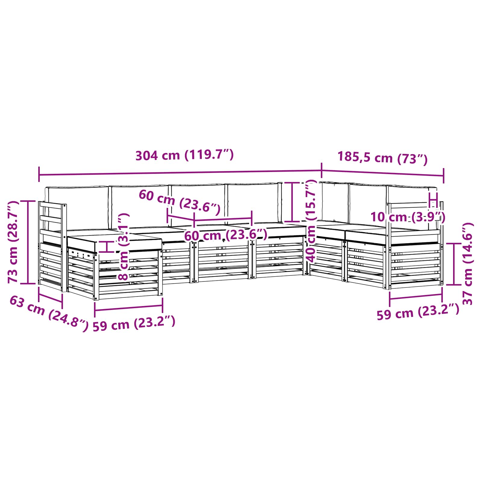 Set vanjskih sofa 8 pcs Bijela i krem 304 x 185,5 x 73 cm