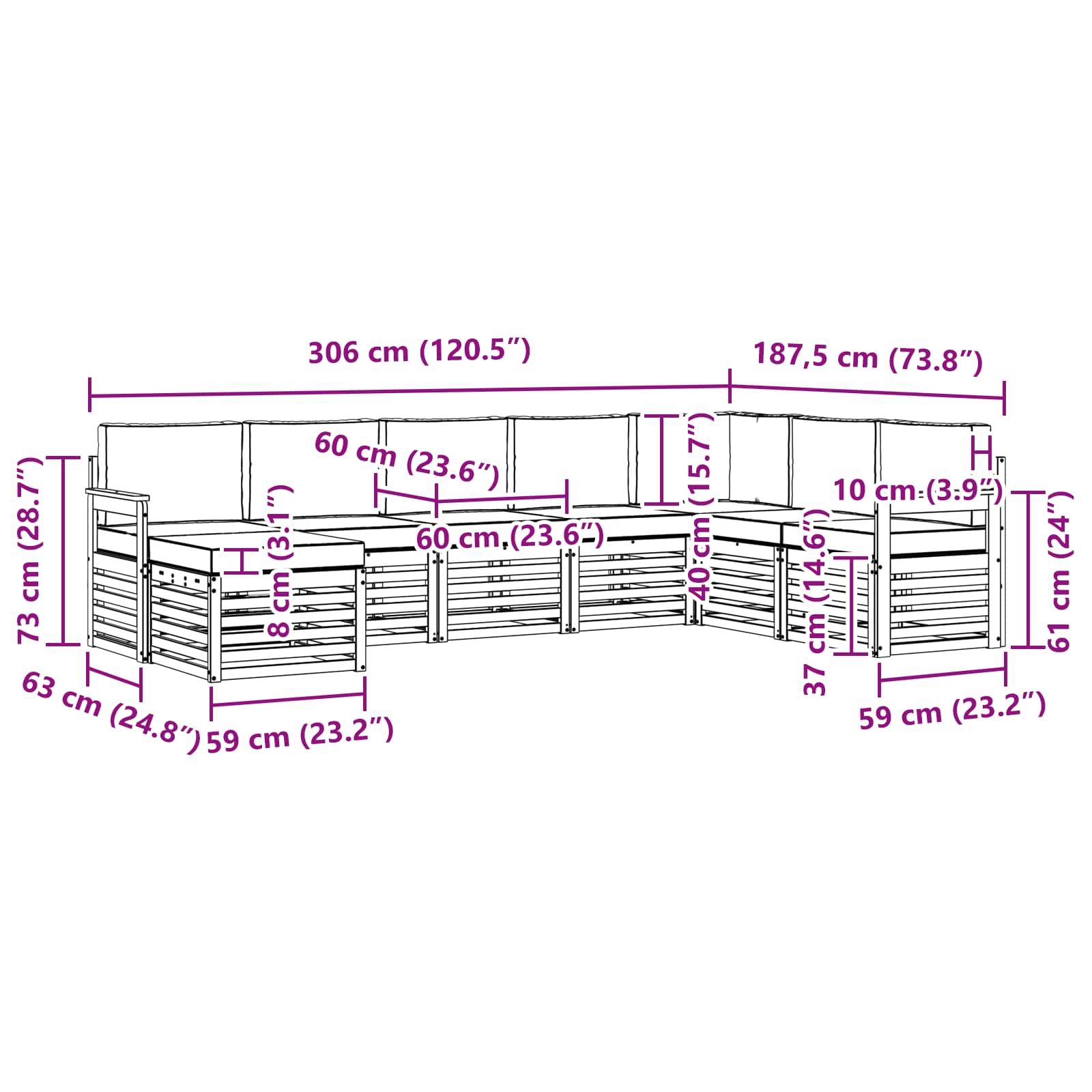 Set vanjskih sofa 8 pcs Bijela i antracit 306 x 187,5 x 73 cm