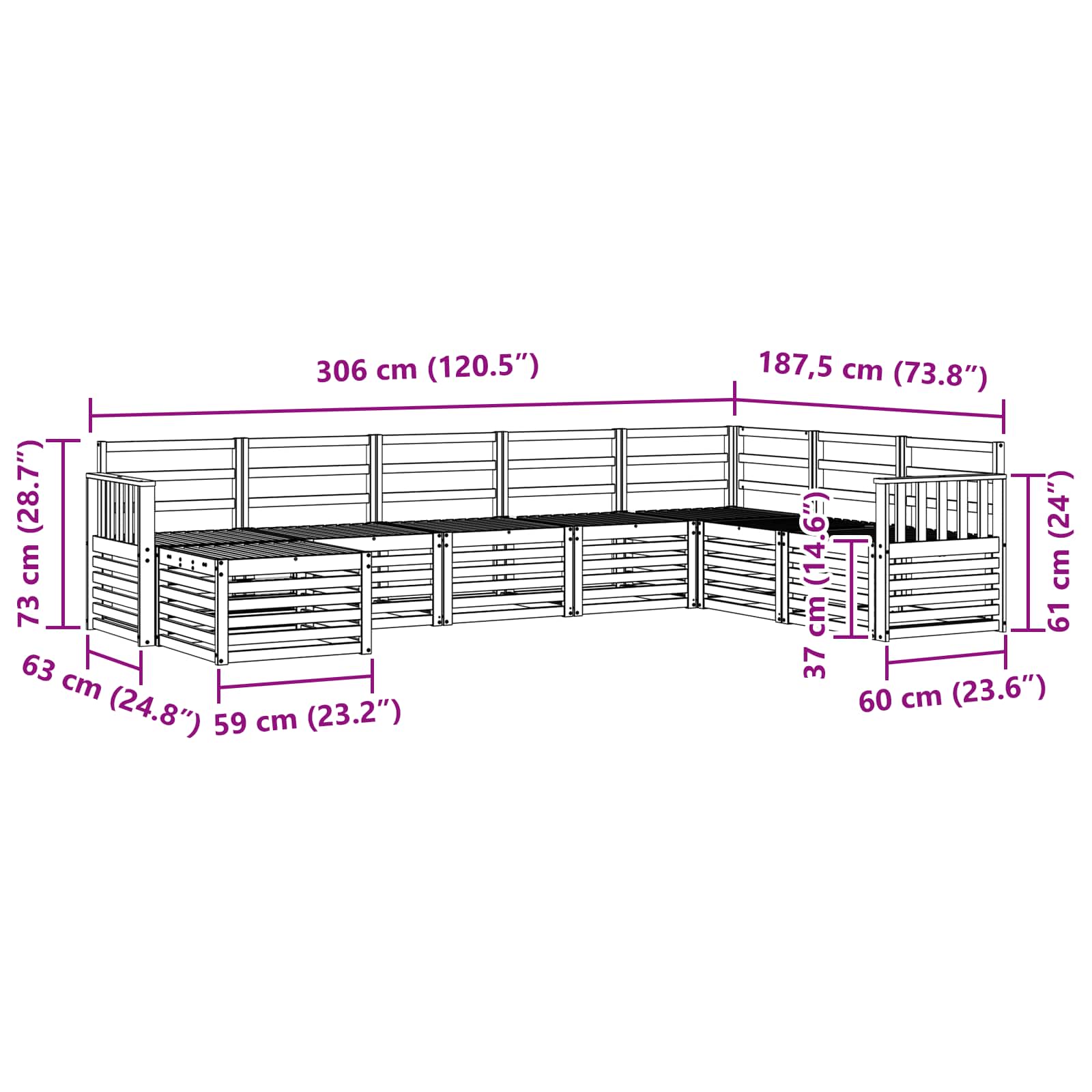Set vanjskih sofa 8 pcs Bijela 306 x 187,5 x 73 cm