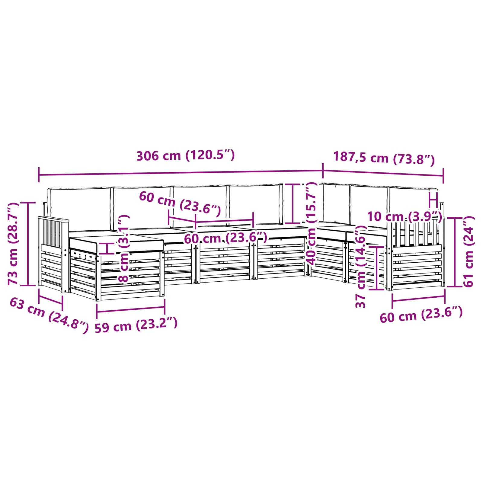 Set vanjskih sofa 6 pcs Bijela i Bež 306 x 128,5 x 73 cm