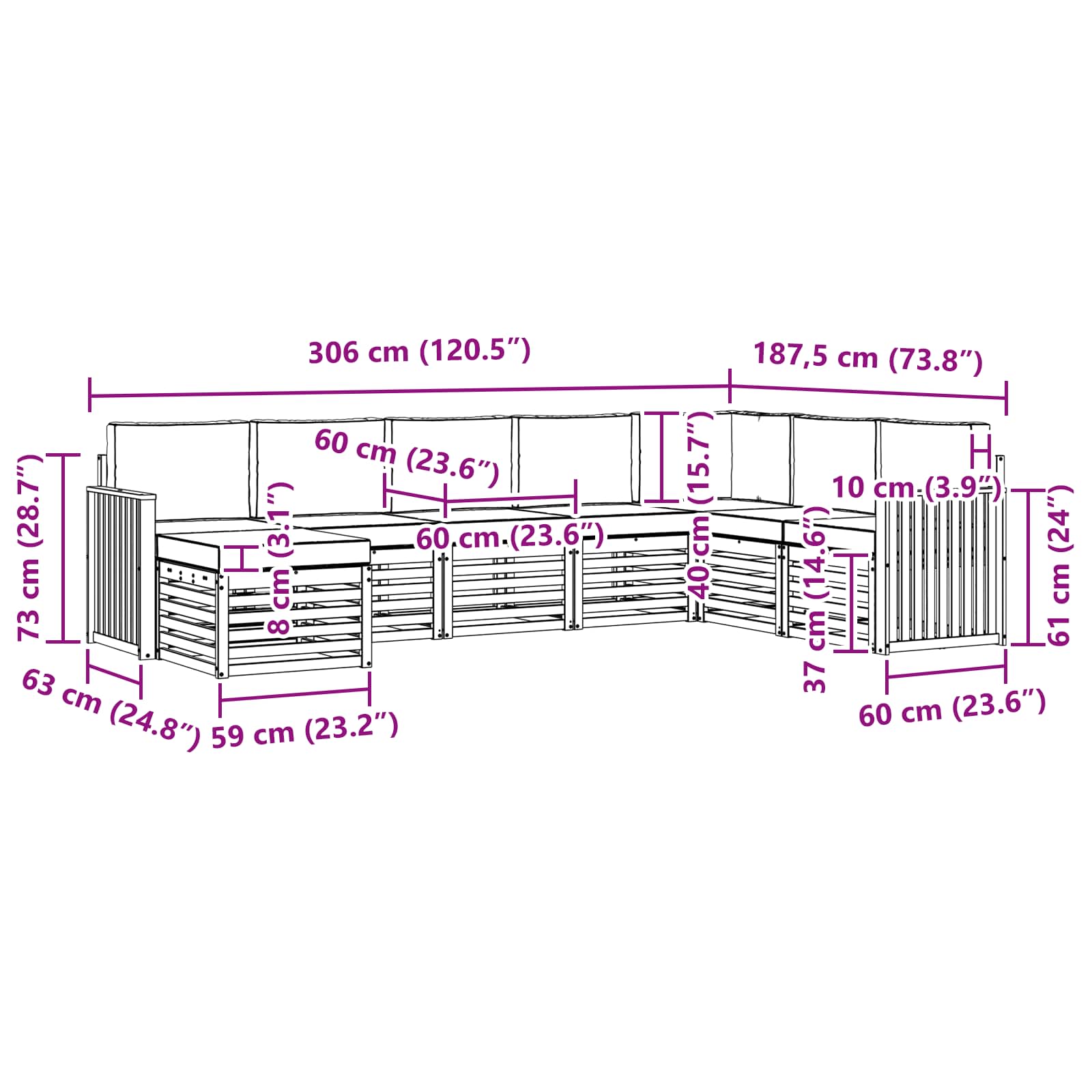 Set vanjskih sofa 8 pcs Bijela i krem 306 x 187,5 x 73 cm