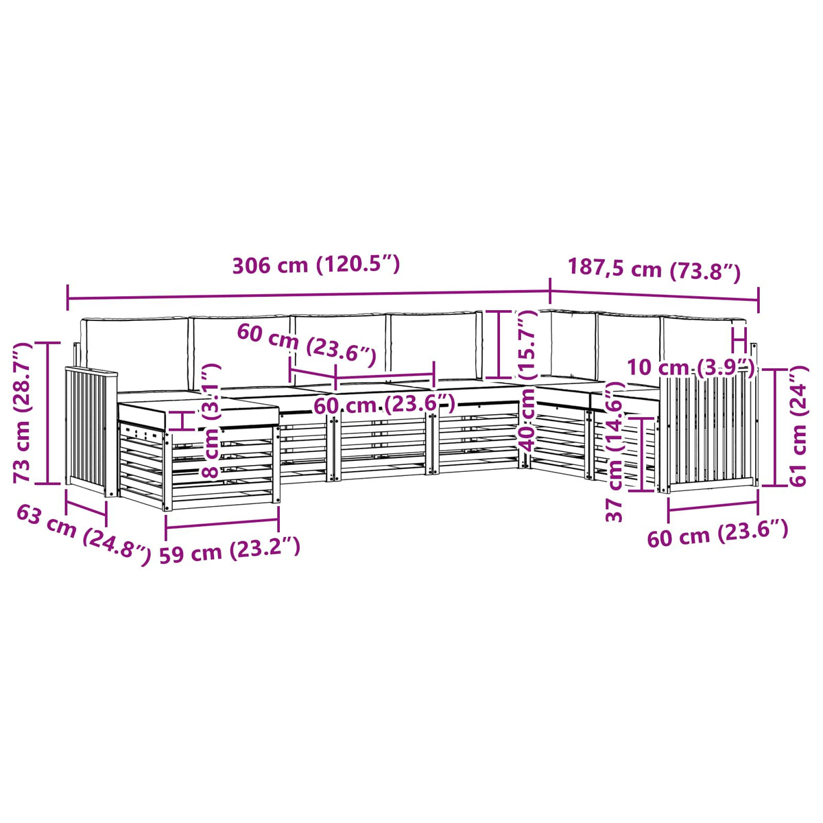 Set vanjskih sofa 8 pcs Bijela i bež 306 x 187,5 x 73 cm