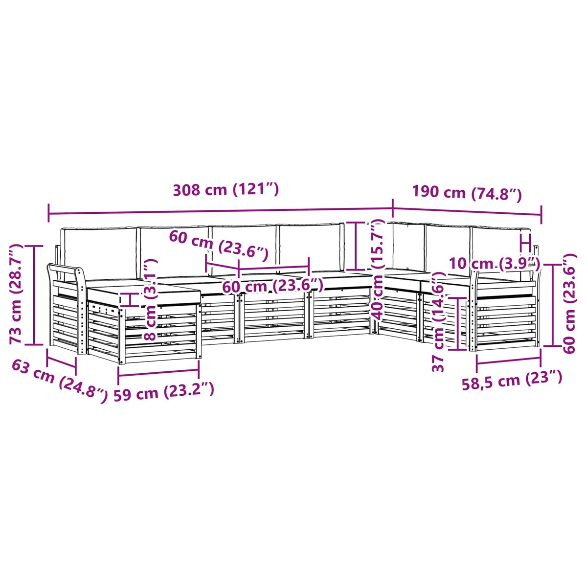 Set vanjskih sofa 8 pcs Bijela i bež 308 x 190 x 73 cm