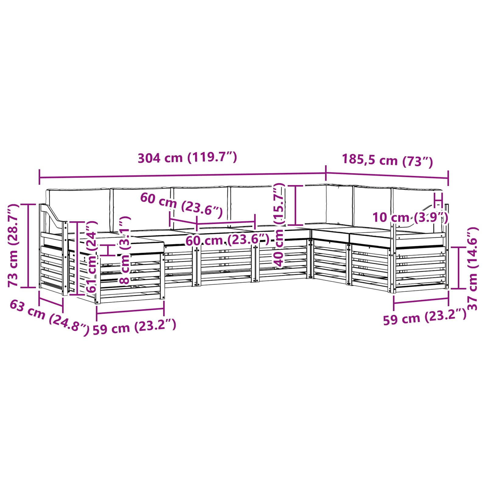 Set vanjskih sofa 8 pcs Bijela i krem 304 x 185,5 x 73 cm