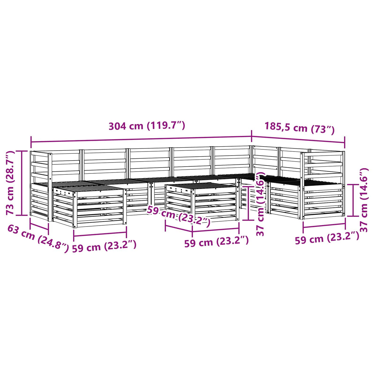 Set vanjskih sofa 9 kom. Bijela Čvrsto drvo akacije