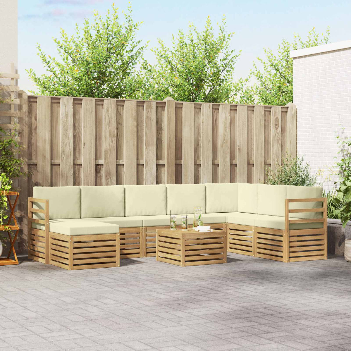 Set vanjskih sofa 9 kom. Bijela i krem Poliester