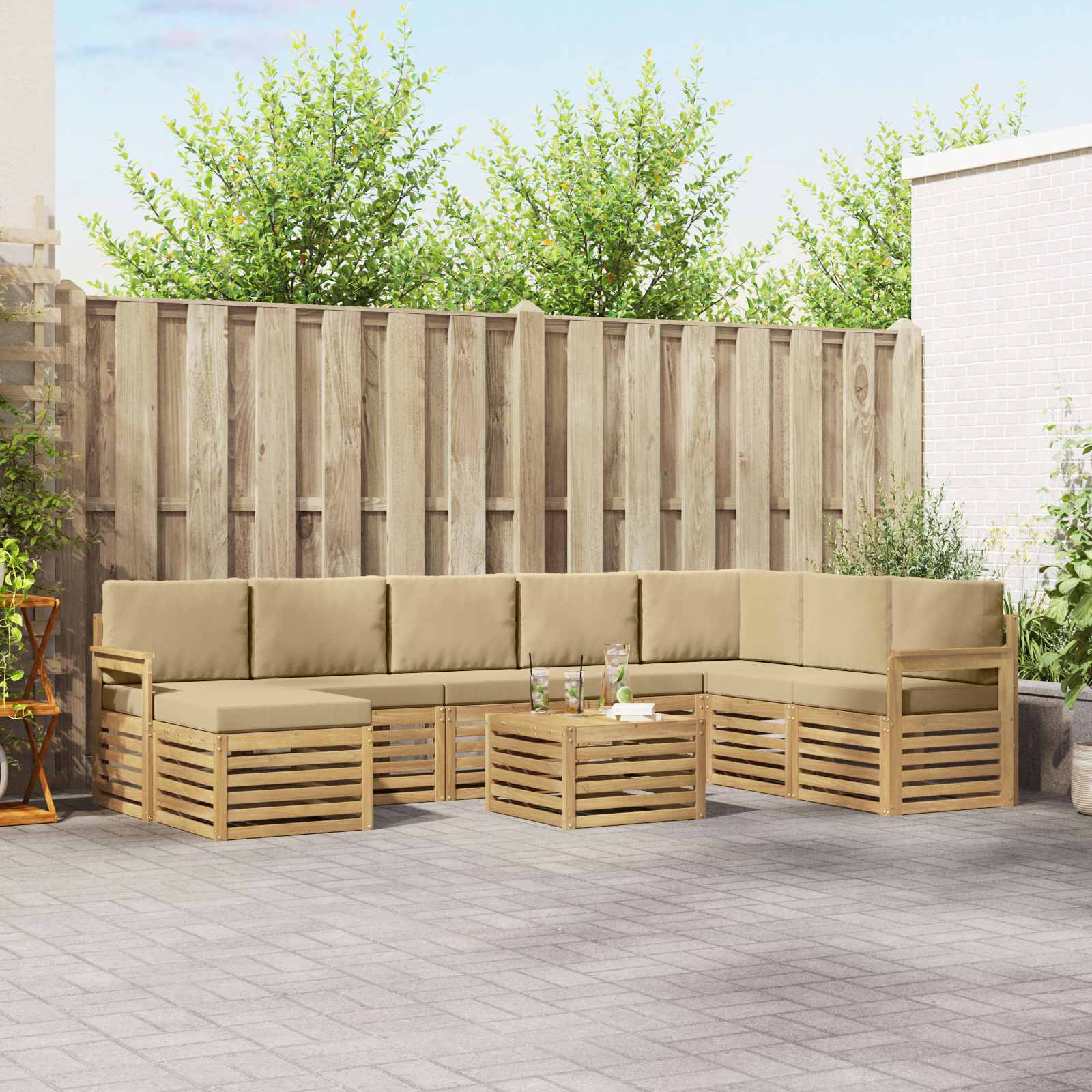 Set vanjskih sofa 7 pcs Bijela i Bež 59 x 59 x 37 cm Poliester