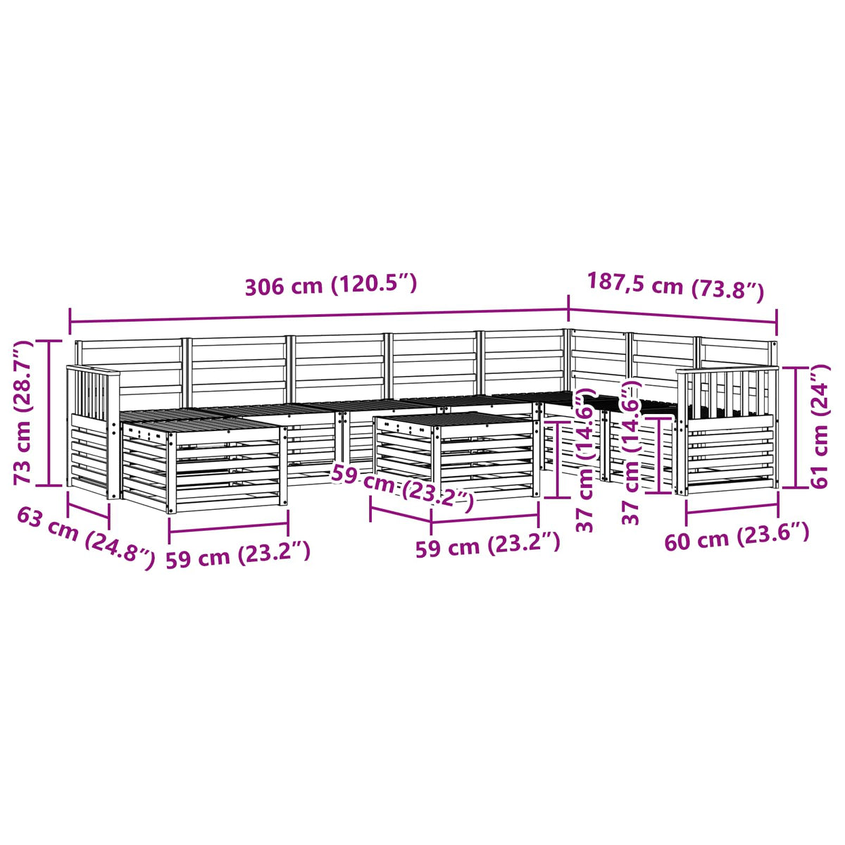 Set vanjskih sofa 9 kom. Bijela Čvrsto drvo akacije