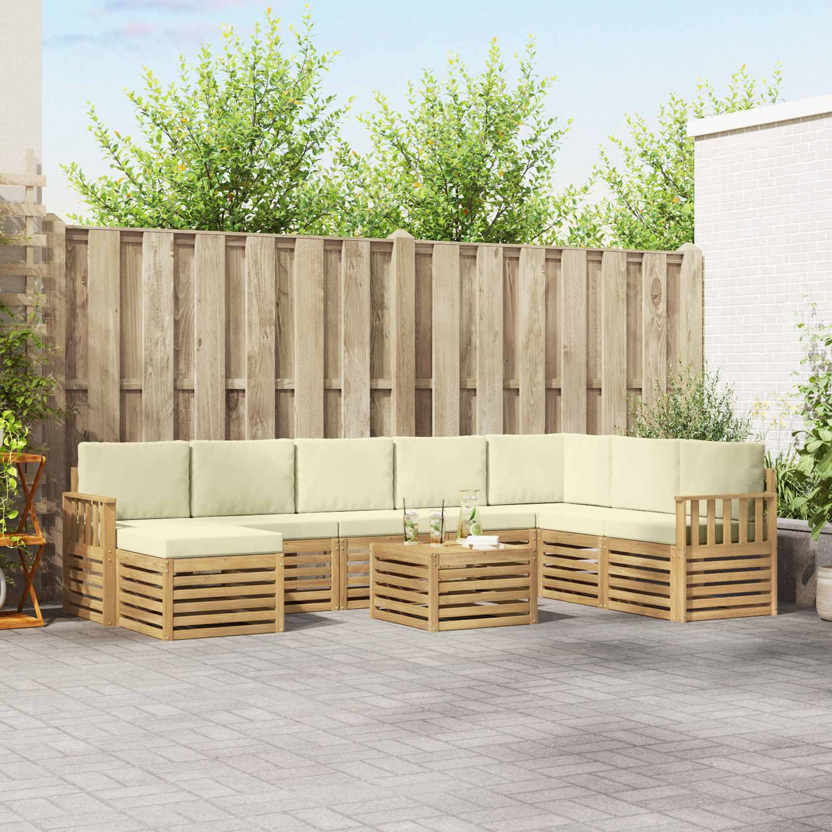 Set vanjskih sofa 9 kom. Bijela i krem Poliester