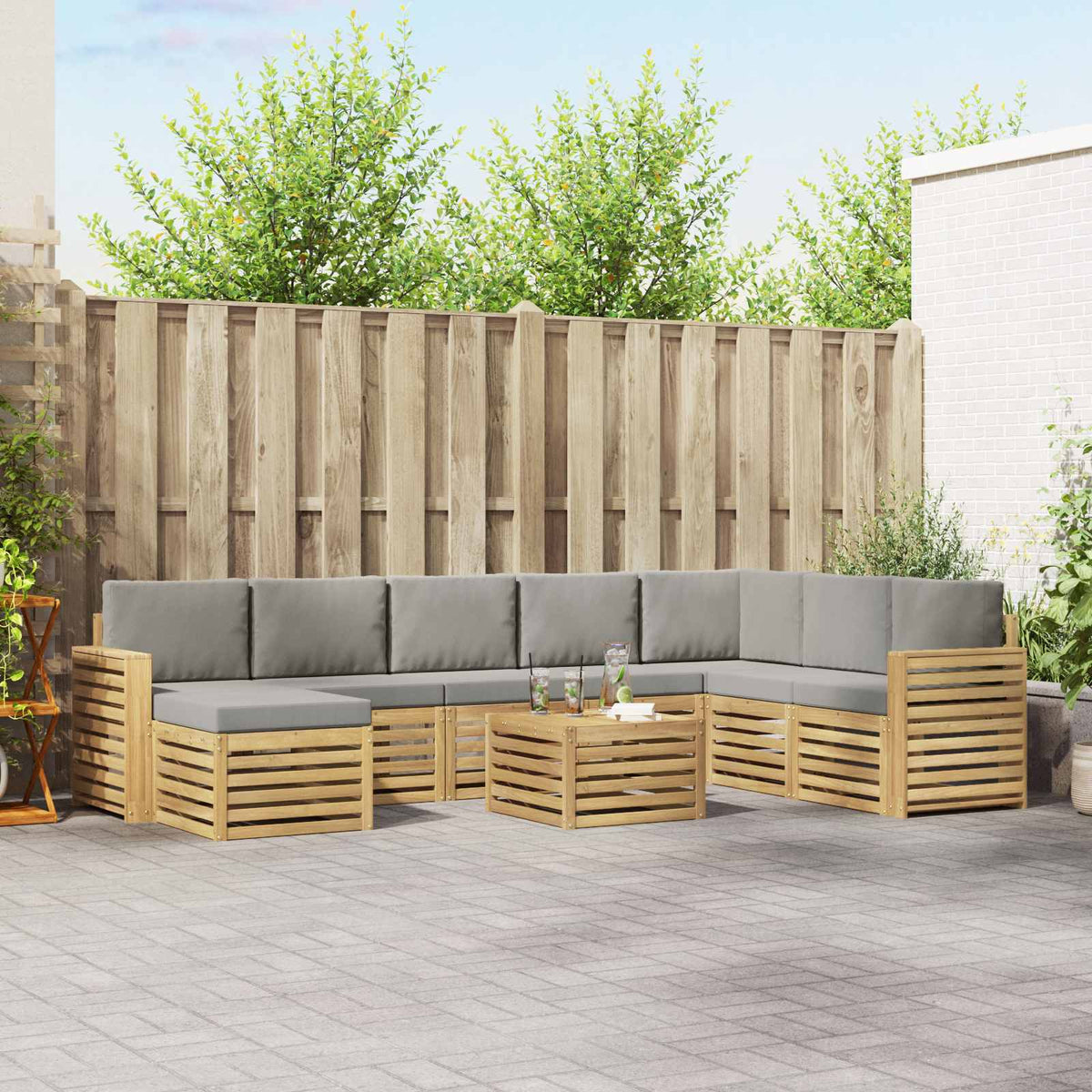 Set vanjskih sofa 9 pcs Bijela i svjetlosiva 59 x 59 x 37 cm