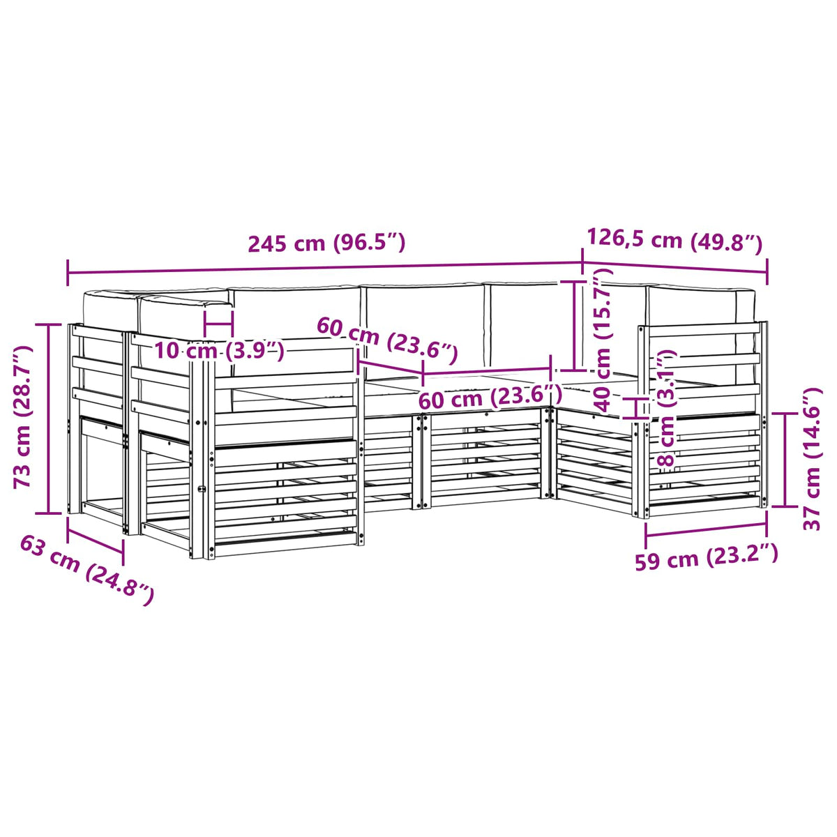 Sekcijska garnitura 6 pcs Bijela i svjetlosiva