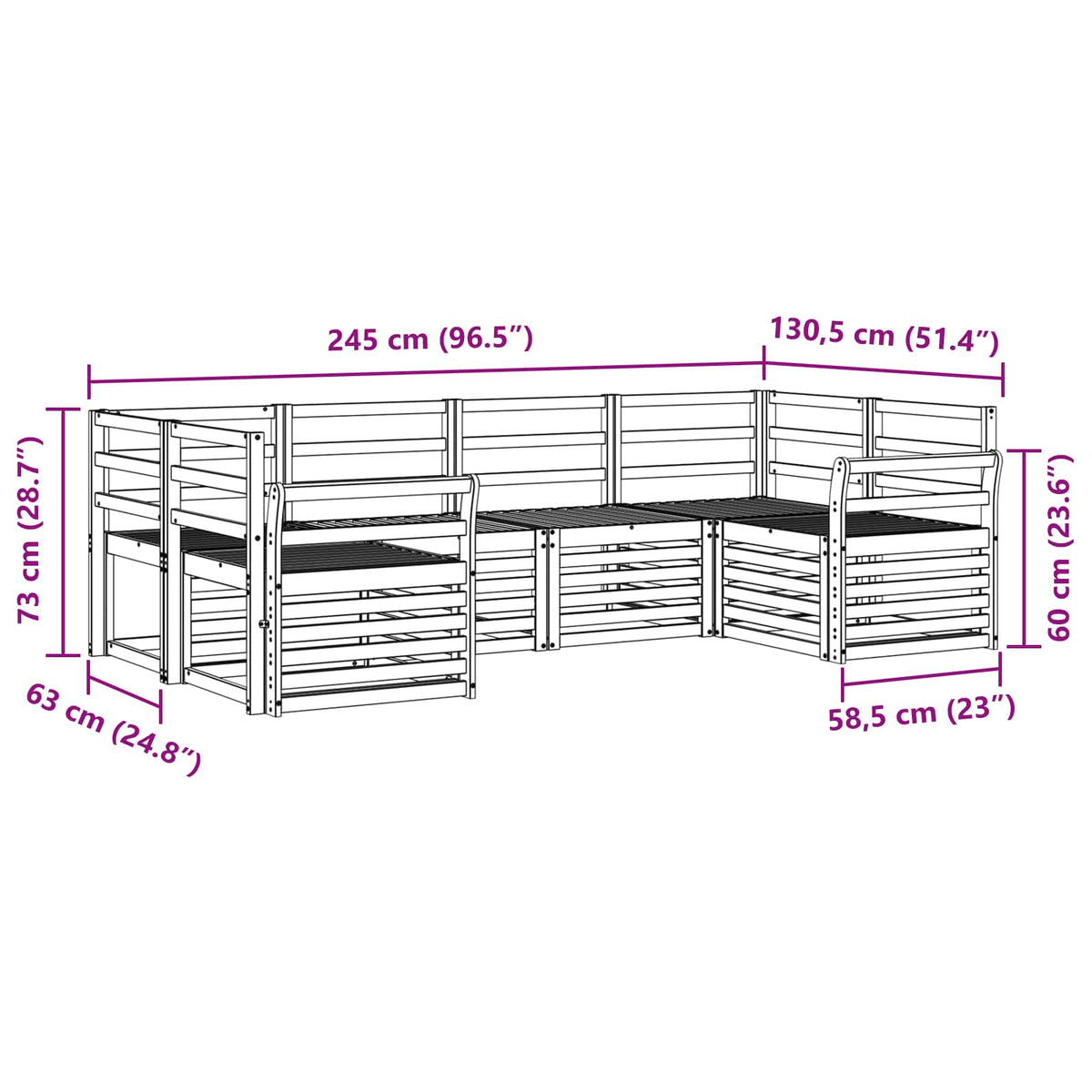 Set vanjskih sofa 6 pcs Bijela 245 x 130,5 x 73 cm