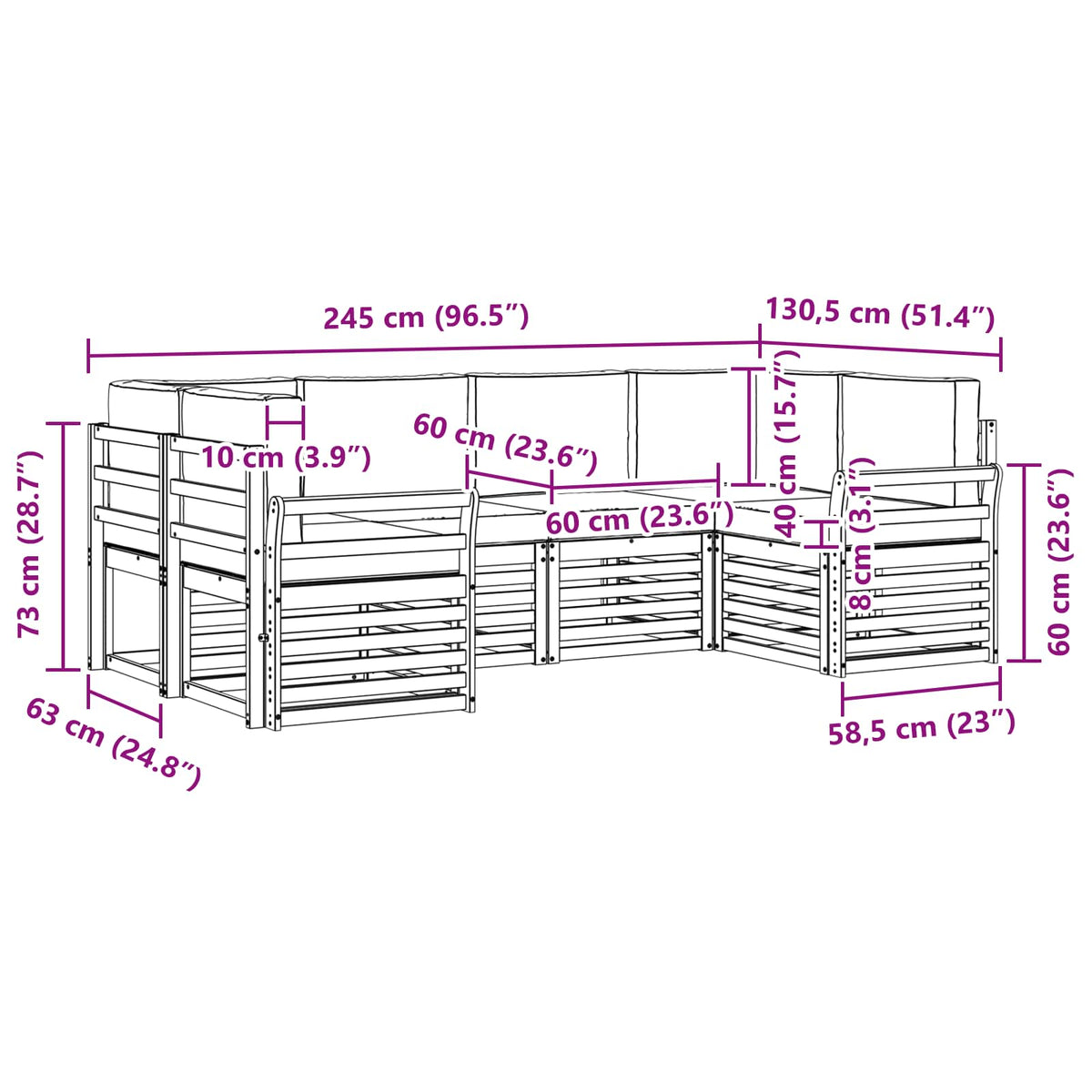 Set vanjskih sofa 6 pcs Bijela i krem 245 x 130,5 x 73 cm