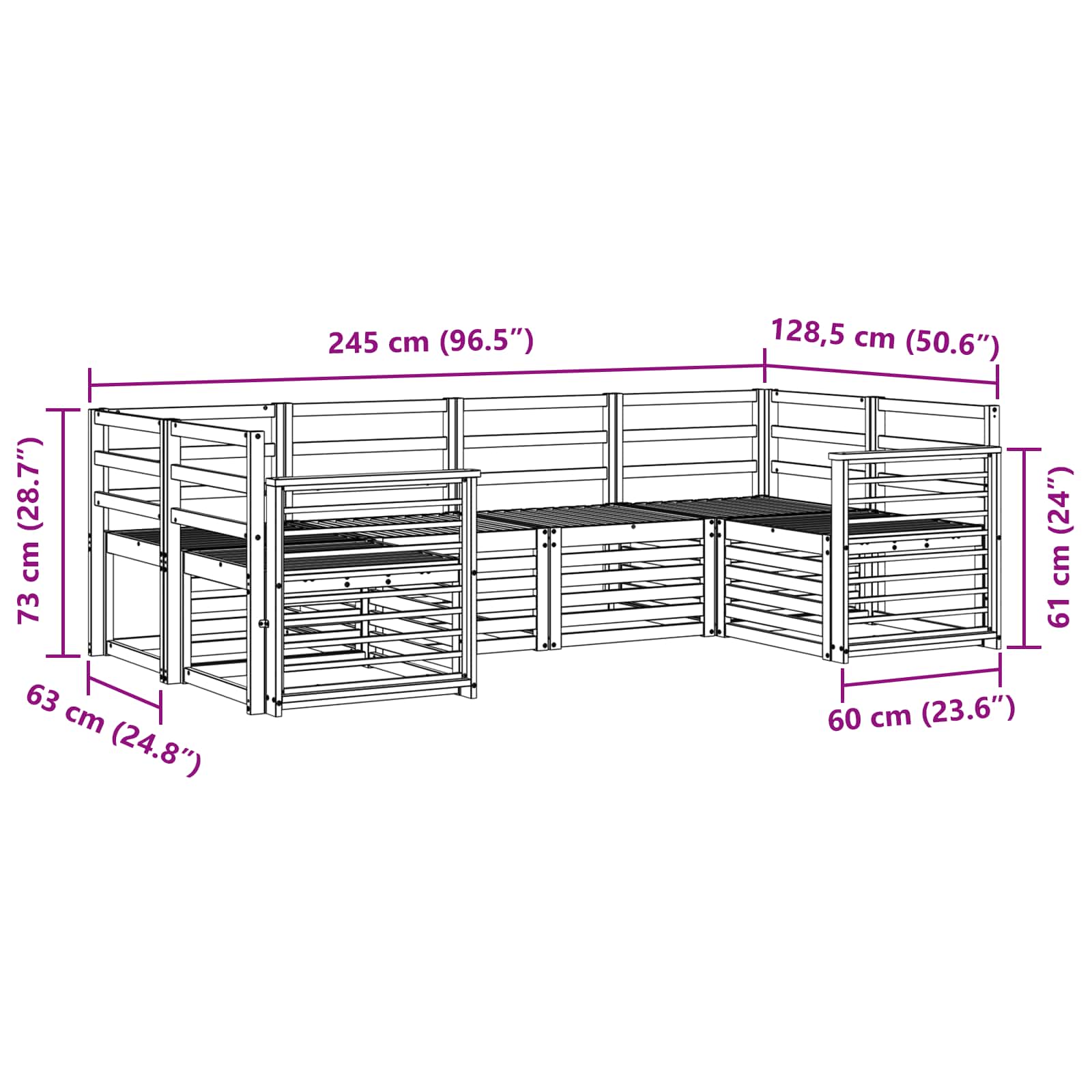 Set vanjskih sofa 6 pcs Bijela 245 x 128,5 x 73 cm