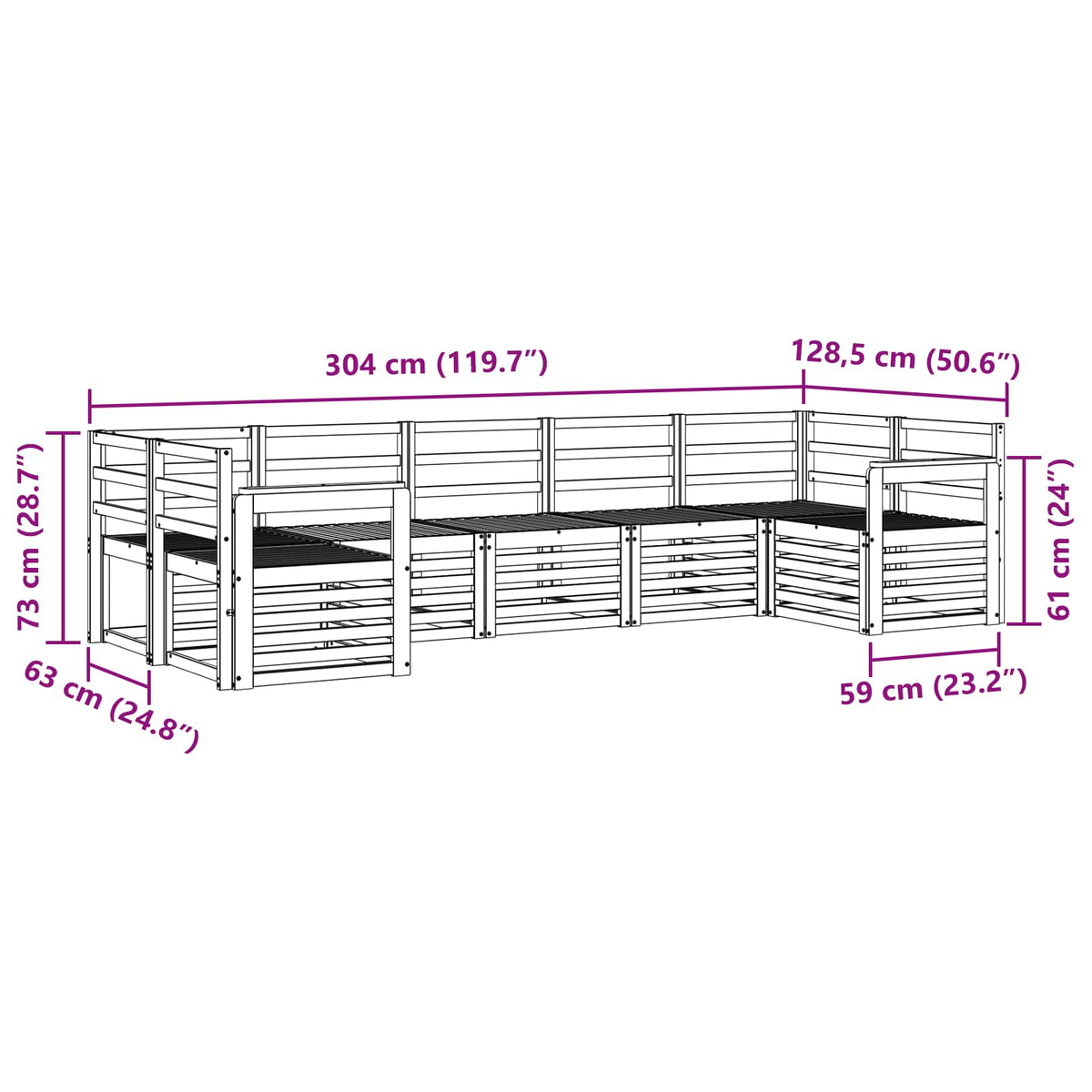 Set vanjskih sofa 7 pcs Bijela 304 x 128,5 x 73 cm
