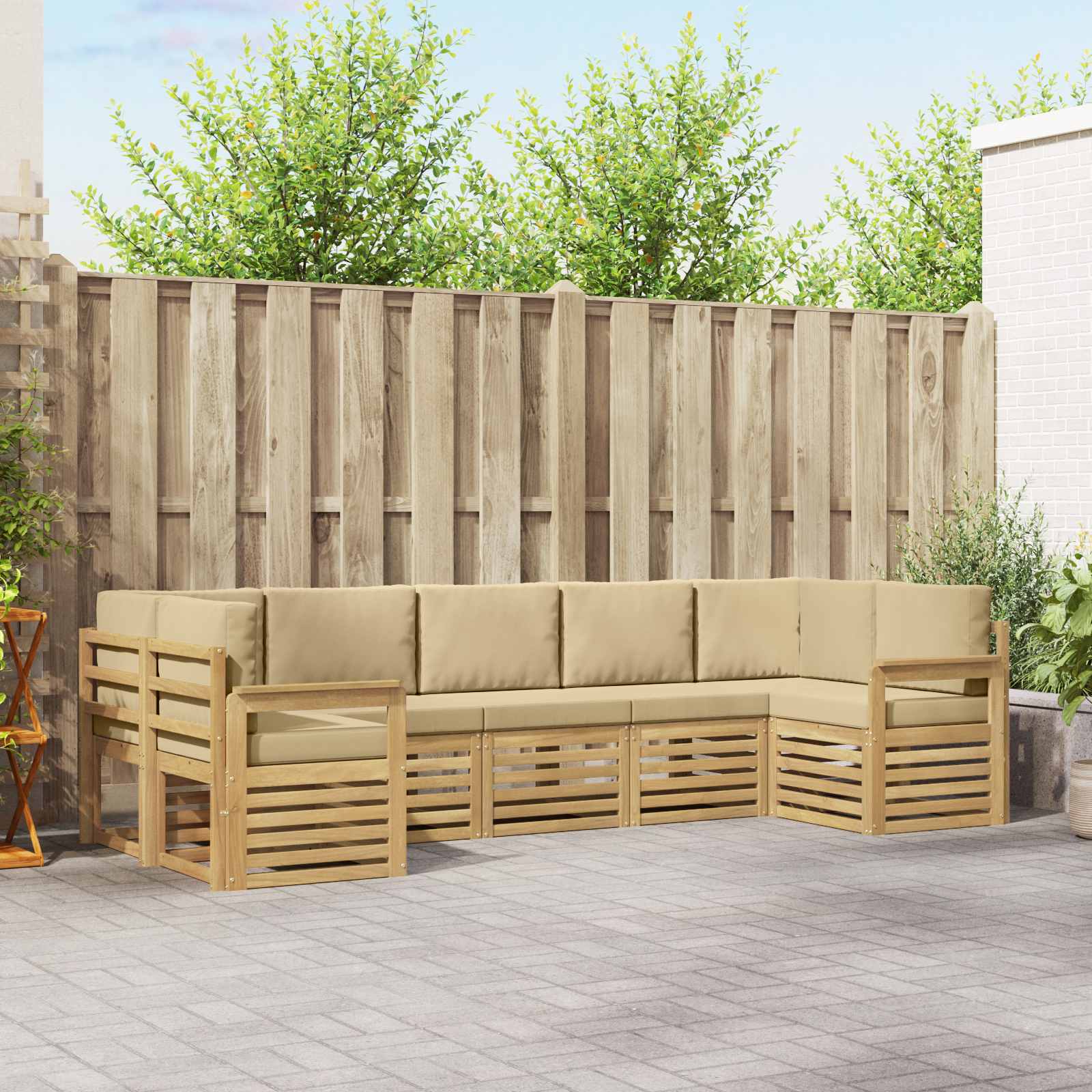 Set vanjskih sofa 6 pcs Bijela i Bež 304 x 128,5 x 73 cm