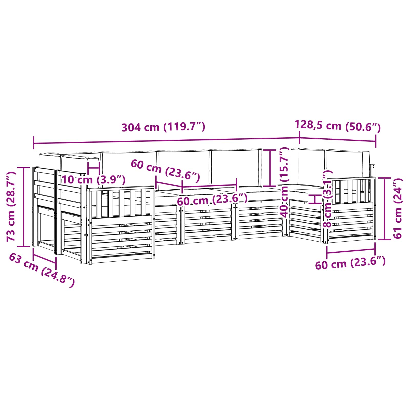 Set vanjskih sofa 6 pcs Bijela i Krem 304 x 128,5 x 73 cm