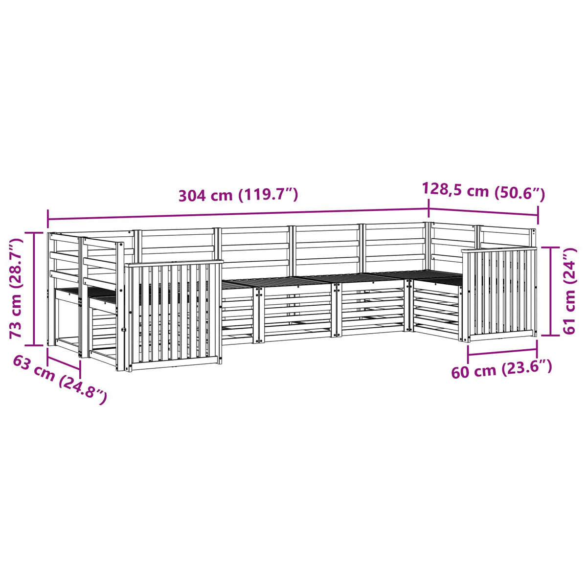 Set vanjskih sofa 7 pcs Bijela 304 x 128,5 x 73 cm