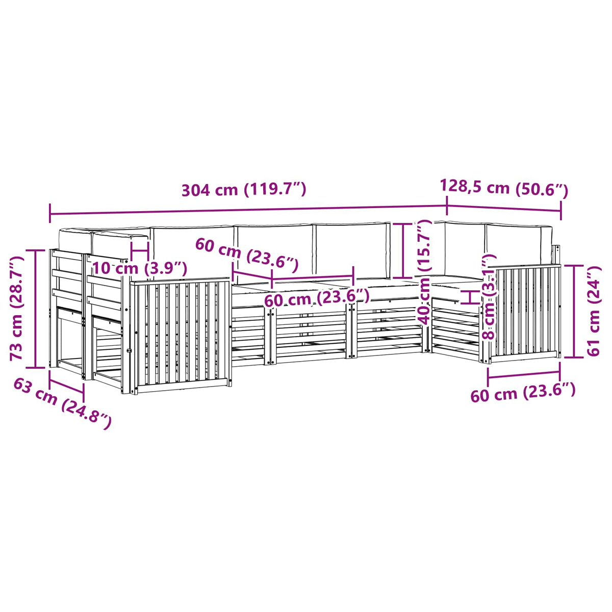 Set vanjskih sofa 7 pcs Bijela i antracit 304 x 128,5 x 73 cm