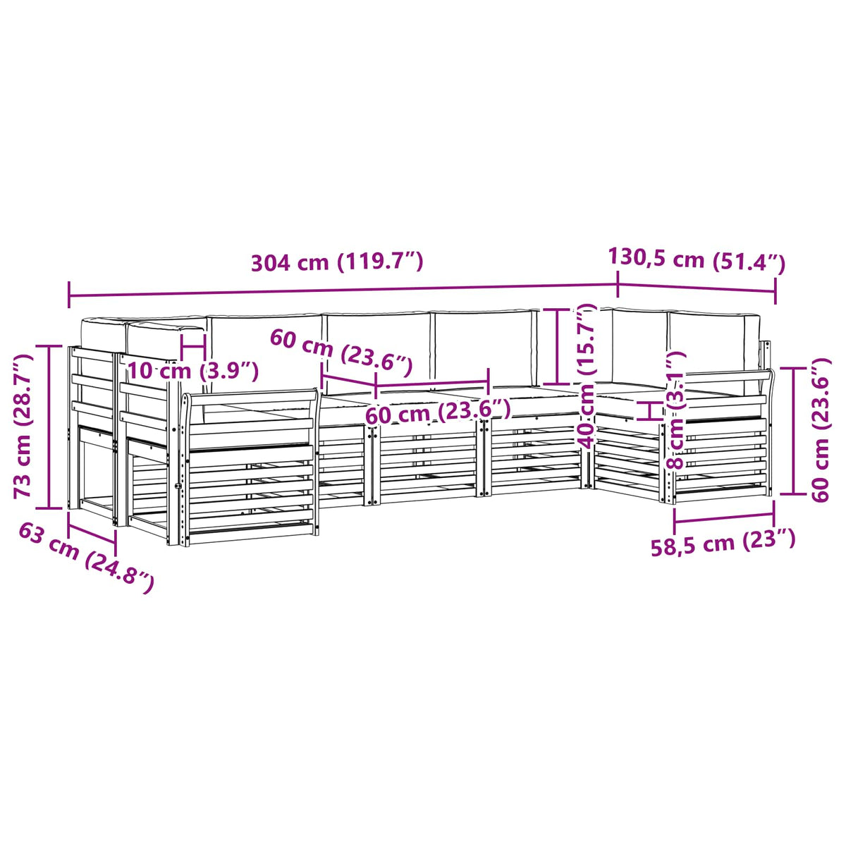 Set vanjskih sofa 7 pcs Bijela i krem 304 x 130,5 x 73 cm