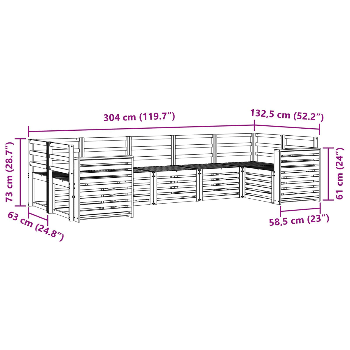 Set vanjskih sofa 7 pcs Bijela 304 x 132,5 x 73 cm