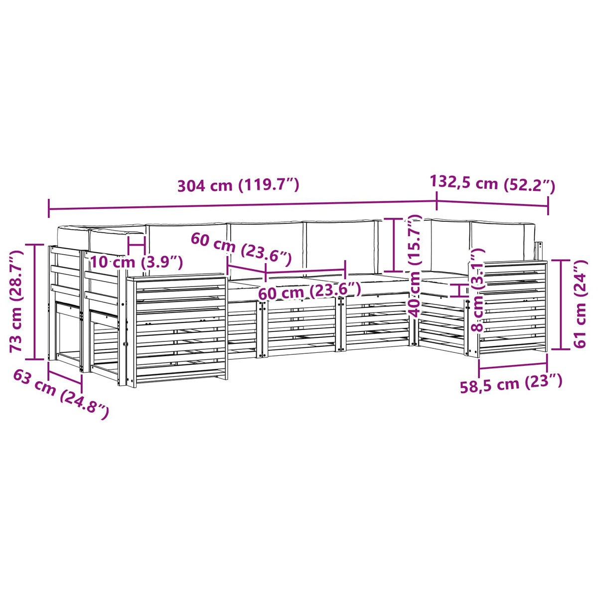 Set vanjskih sofa 7 pcs Bijela i krem 304 x 132,5 x 73 cm