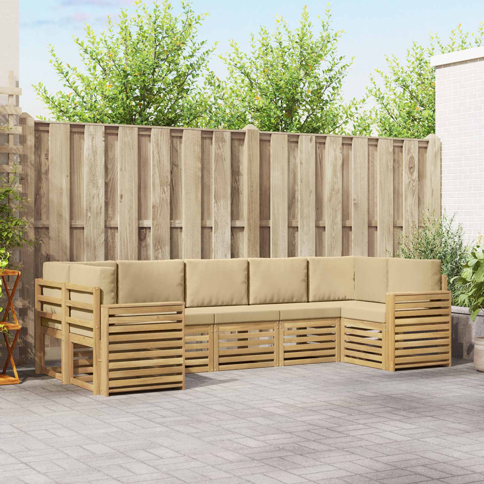 Set vanjskih sofa 7 pcs Bijela i bež 304 x 132,5 x 73 cm