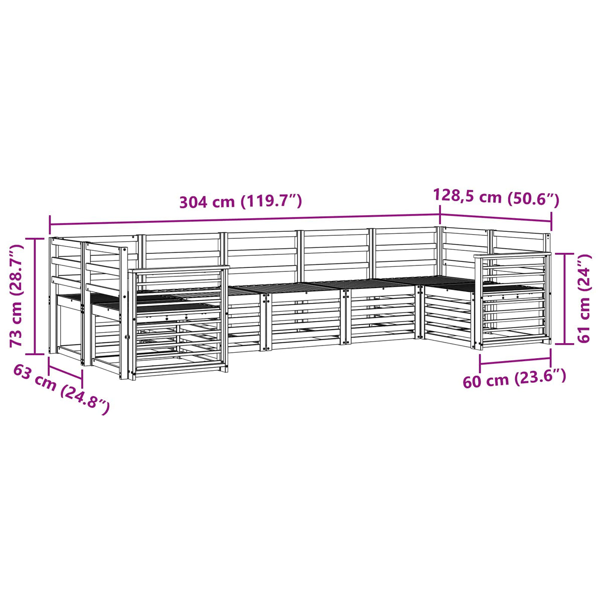 Set vanjskih sofa 7 pcs Bijela 304 x 128,5 x 73 cm