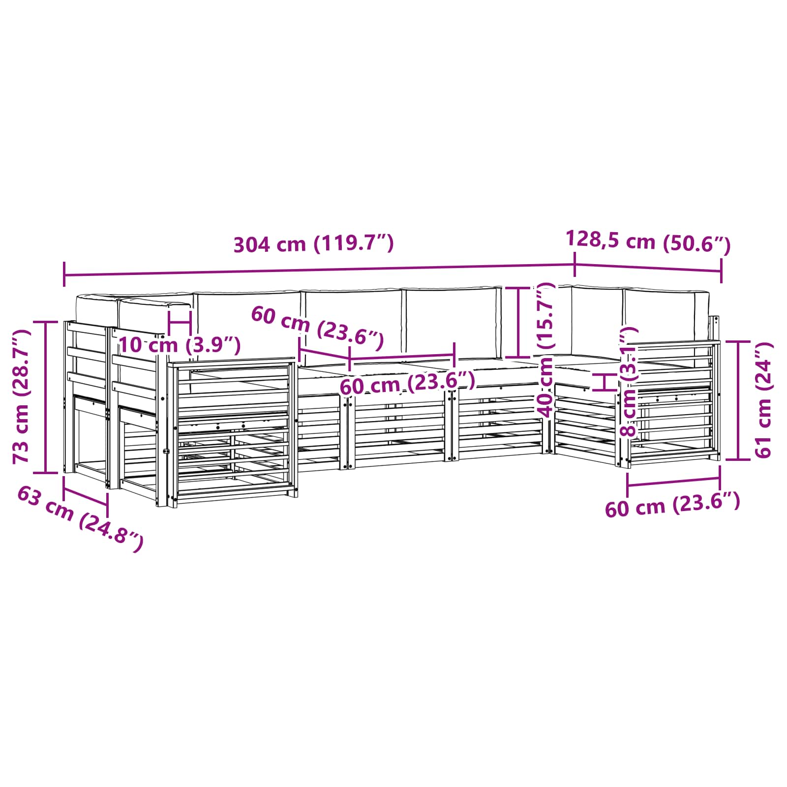 Sekcijska garnitura 7 pcs Bijela i bež 304 x 128,5 x 73 cm