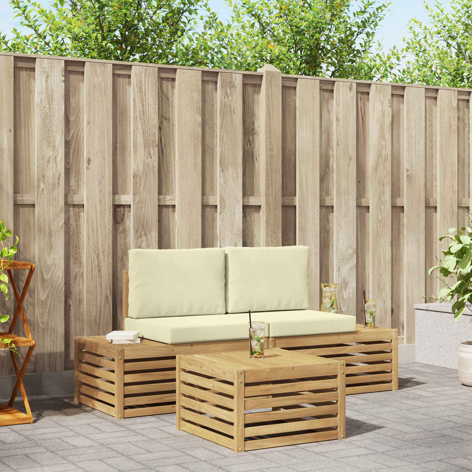 Set vanjskih sofa s jastukom Bijela 59 x 59 x 37 cm Poliester