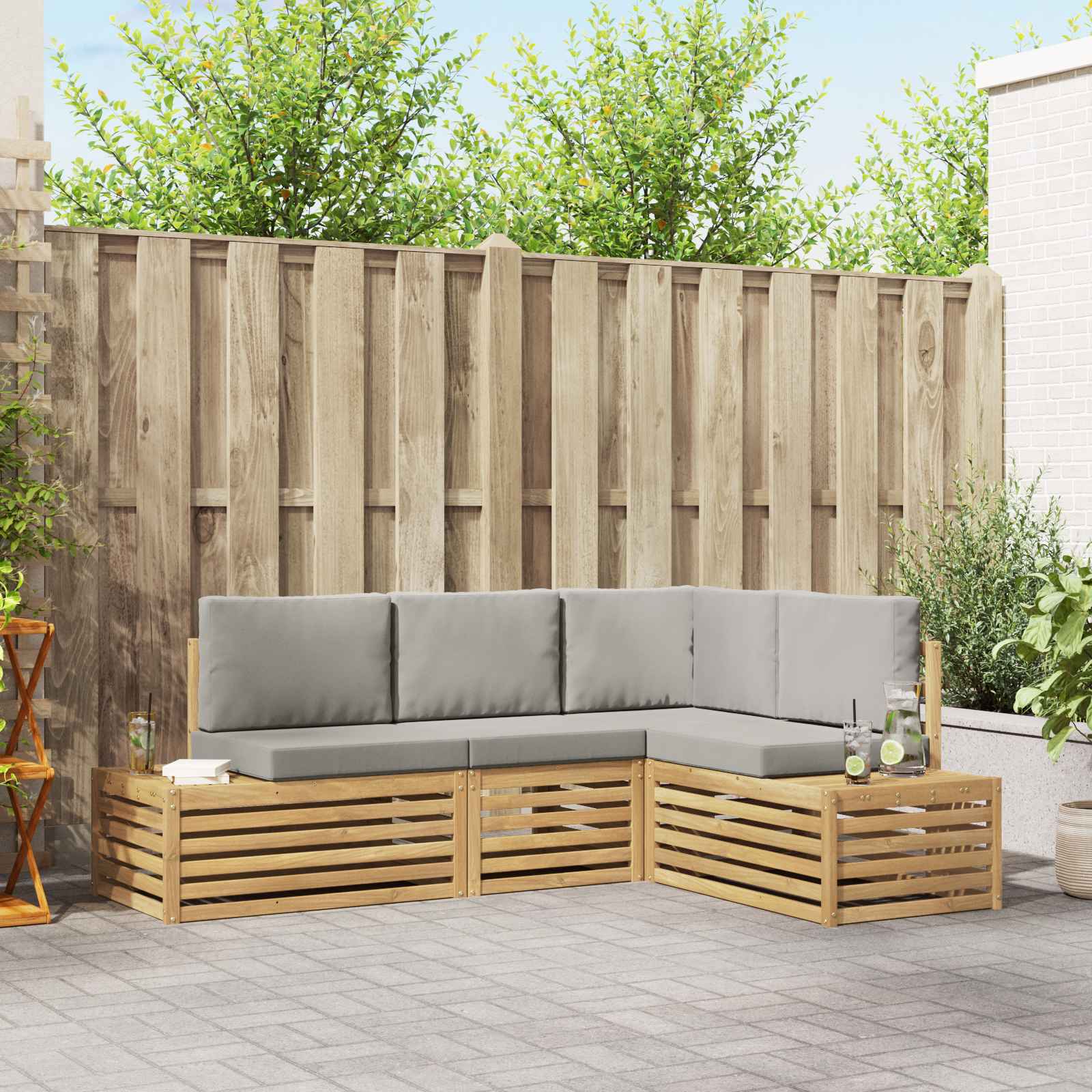 Set vanjskih sofa s jastukom 4 Komad Bijela i svjetlosiva