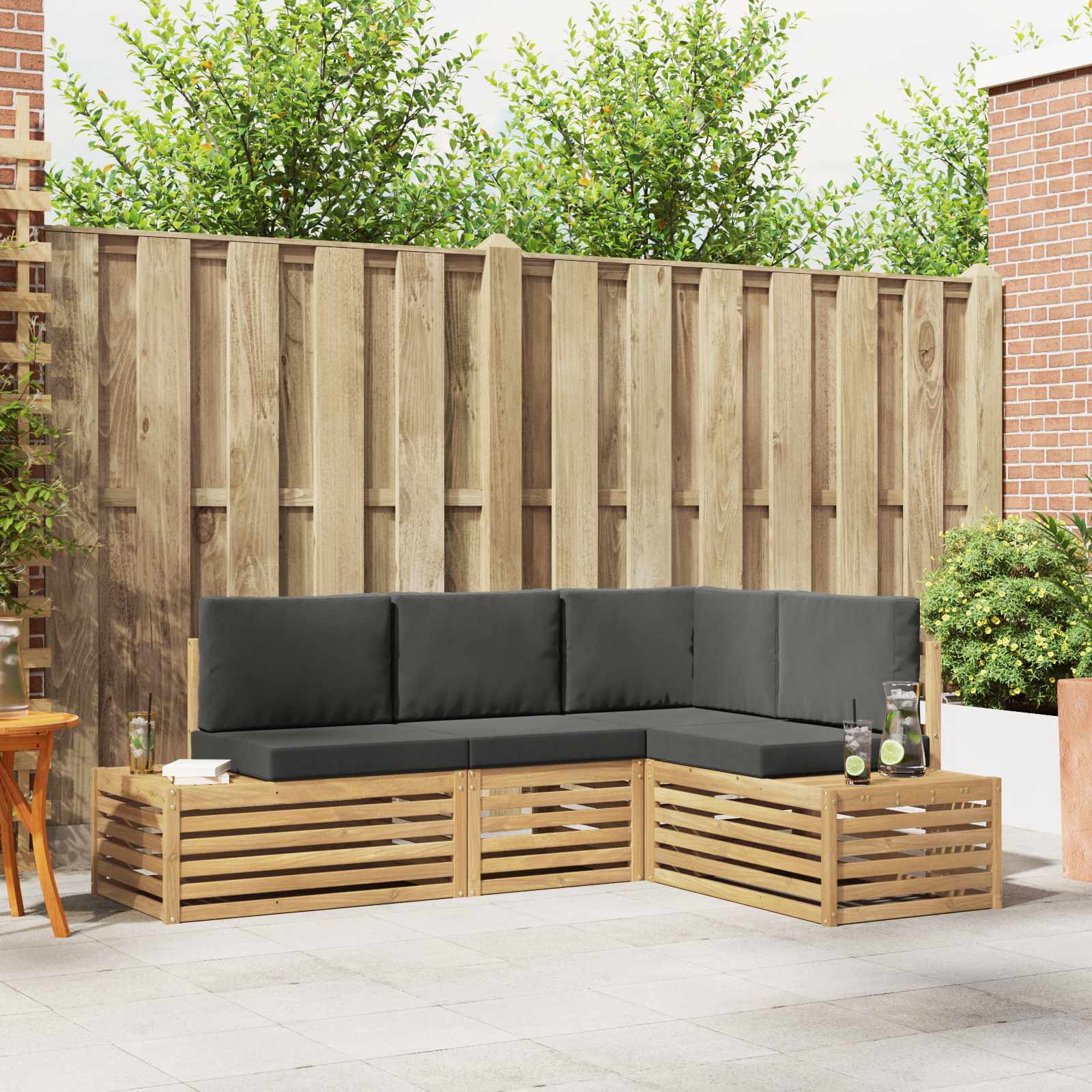 Set vanjskih sofa 4 Komad Bijela i antracit Čvrsto drvo akacije