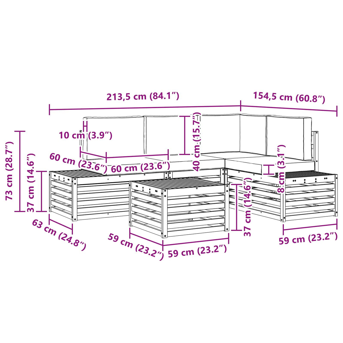 Set vanjskih sofa s jastukom Bijela 59 x 59 x 37 cm Poliester
