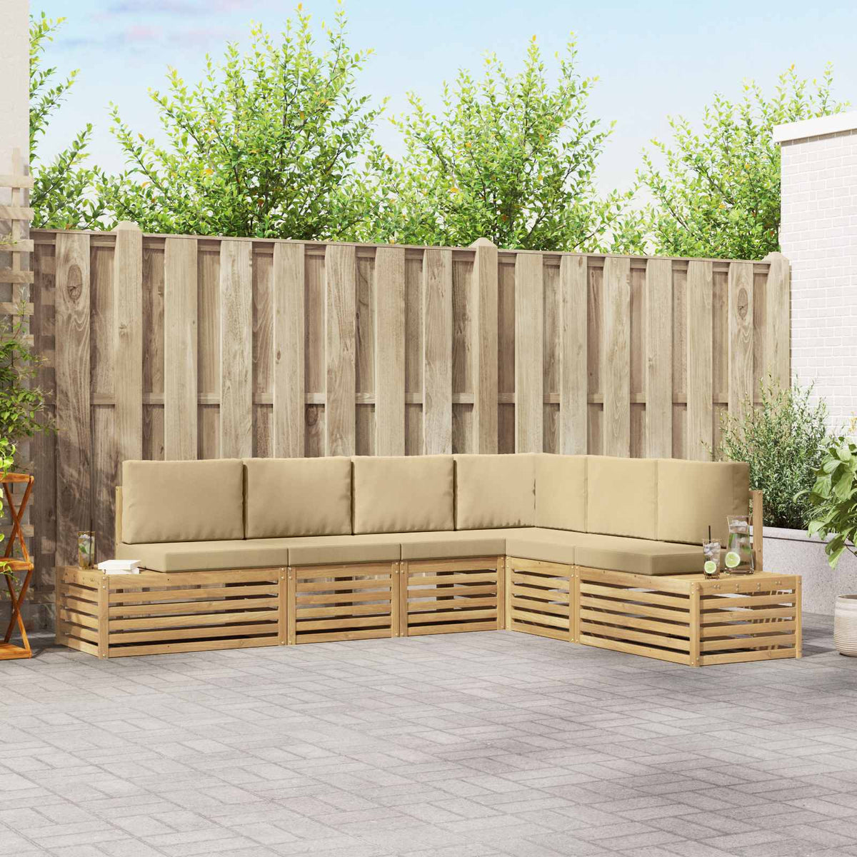 Set vanjskih sofa s jastukom 6 Komad Bijela i bež