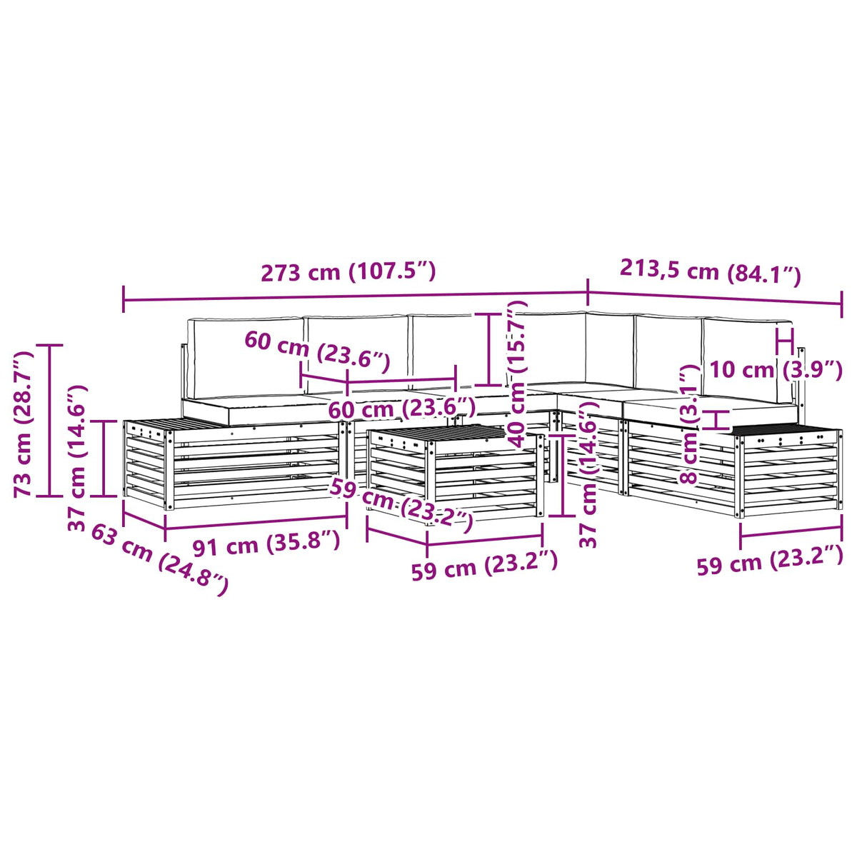 7 pcs Set vanjskih sofa Poliester Bijela i antracit