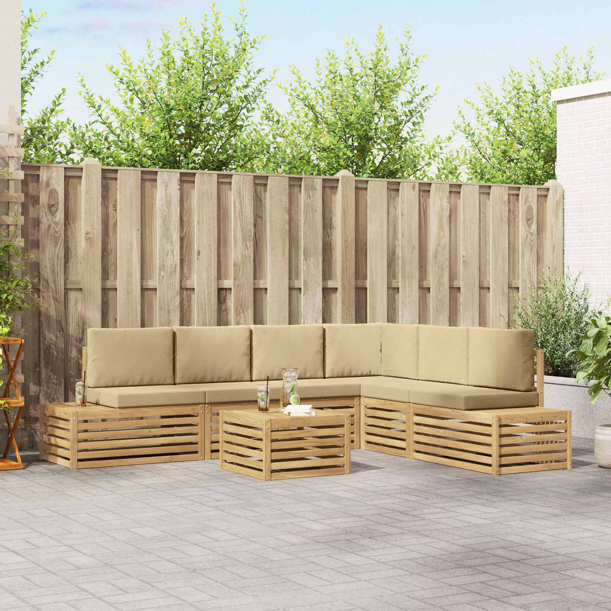 7 kom. Set vanjskih sofa Poliester Bijela i bež