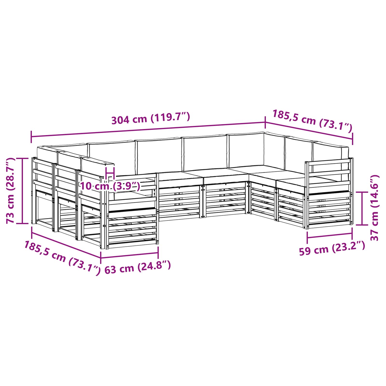 Sekcijska garnitura 9 pcs Bijela i bež 304 x 185,5 x 73 cm