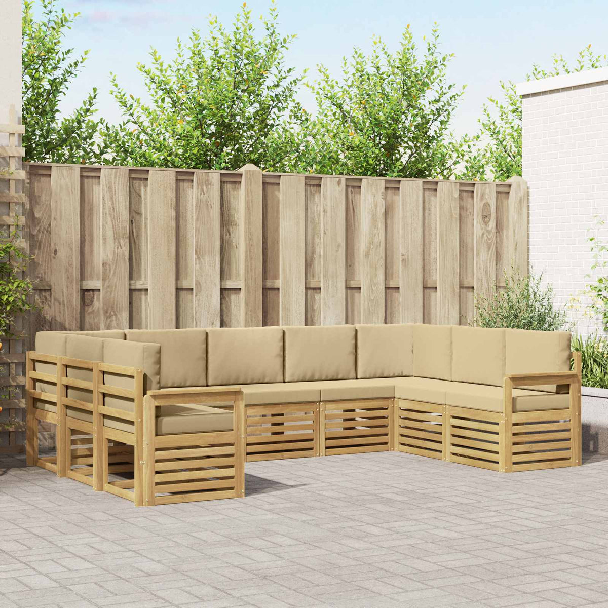 Set vanjskih sofa 7 pcs Bijela i Bež 304 x 128,5 x 73 cm