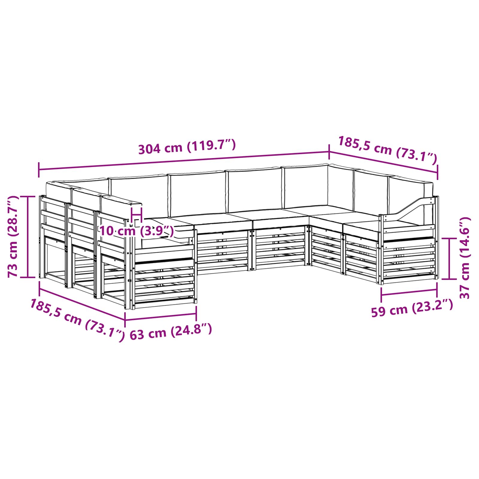 Sekcijska garnitura 9 pcs Bijela i bež 304 x 185,5 x 73 cm