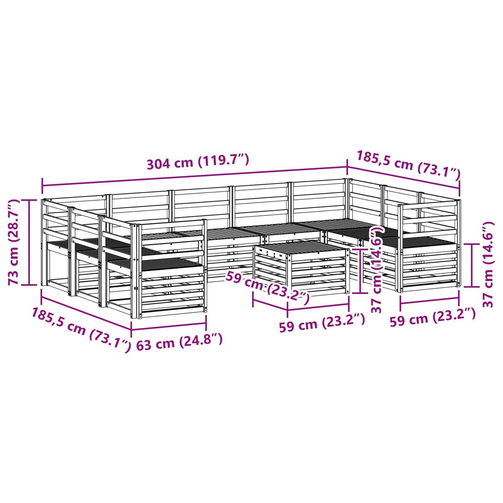 Set vanjskih sofa 10 pcs Bijela 59 x 59 x 37 cm