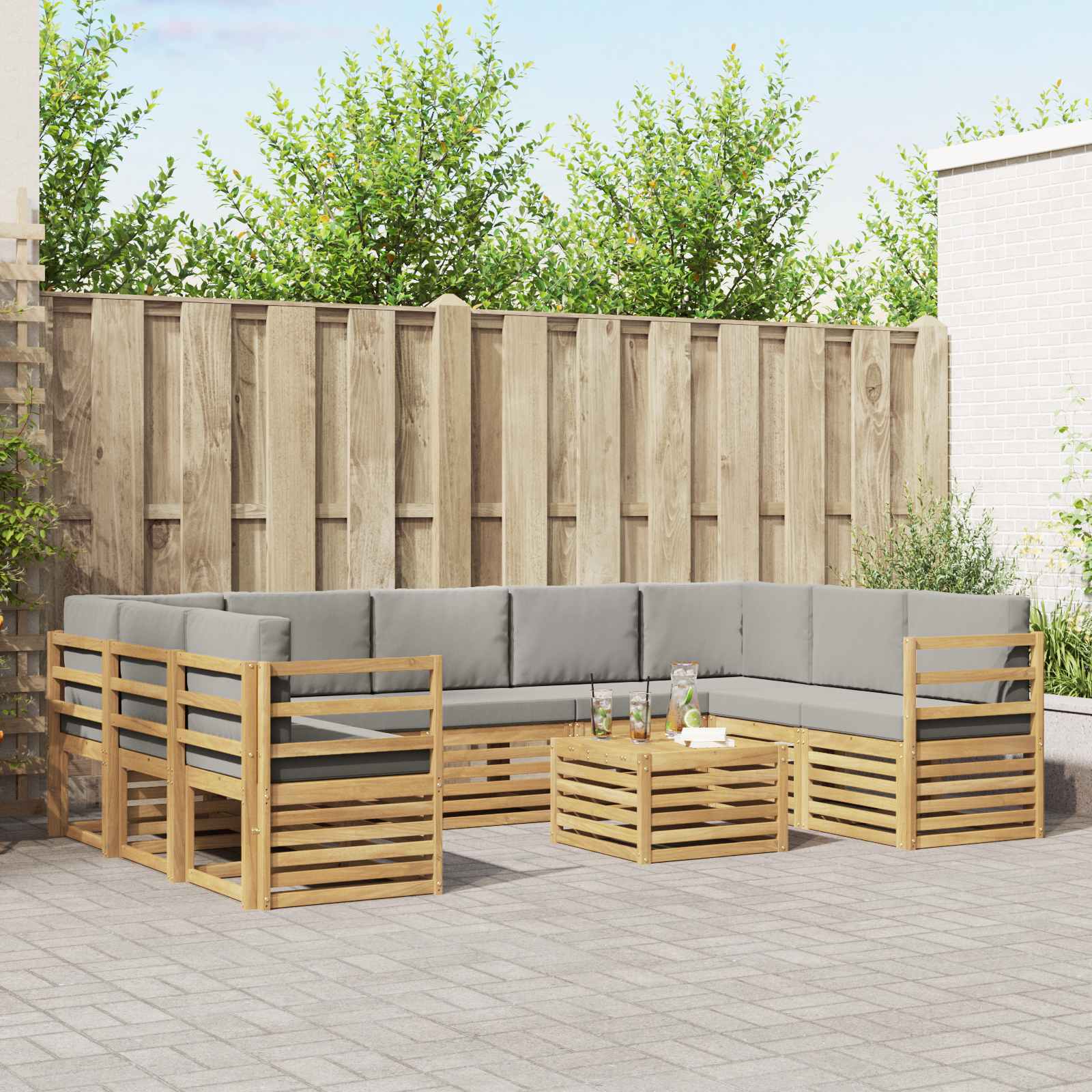 Set vanjskih sofa 10 kom. Bijela i svjetlosiva Poliester
