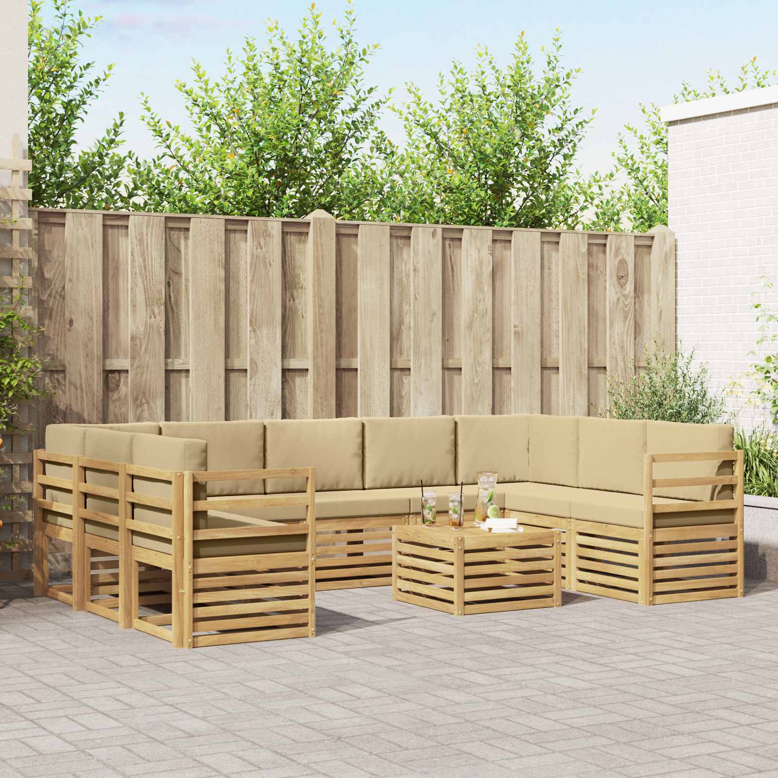 Set vanjskih sofa 10 kom. Bijela i bež Poliester