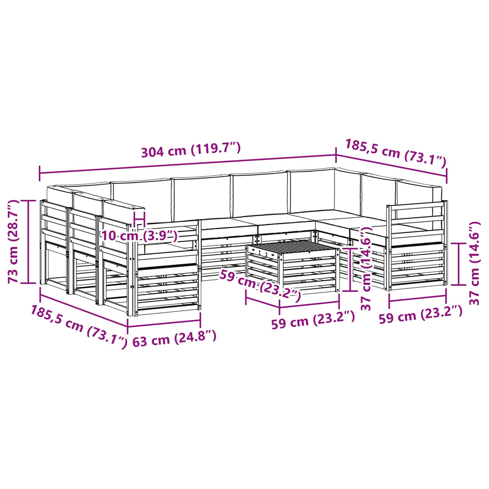 Setovi sofa 10 pcs Bijela i bež 59 x 59 x 37 cm Poliester