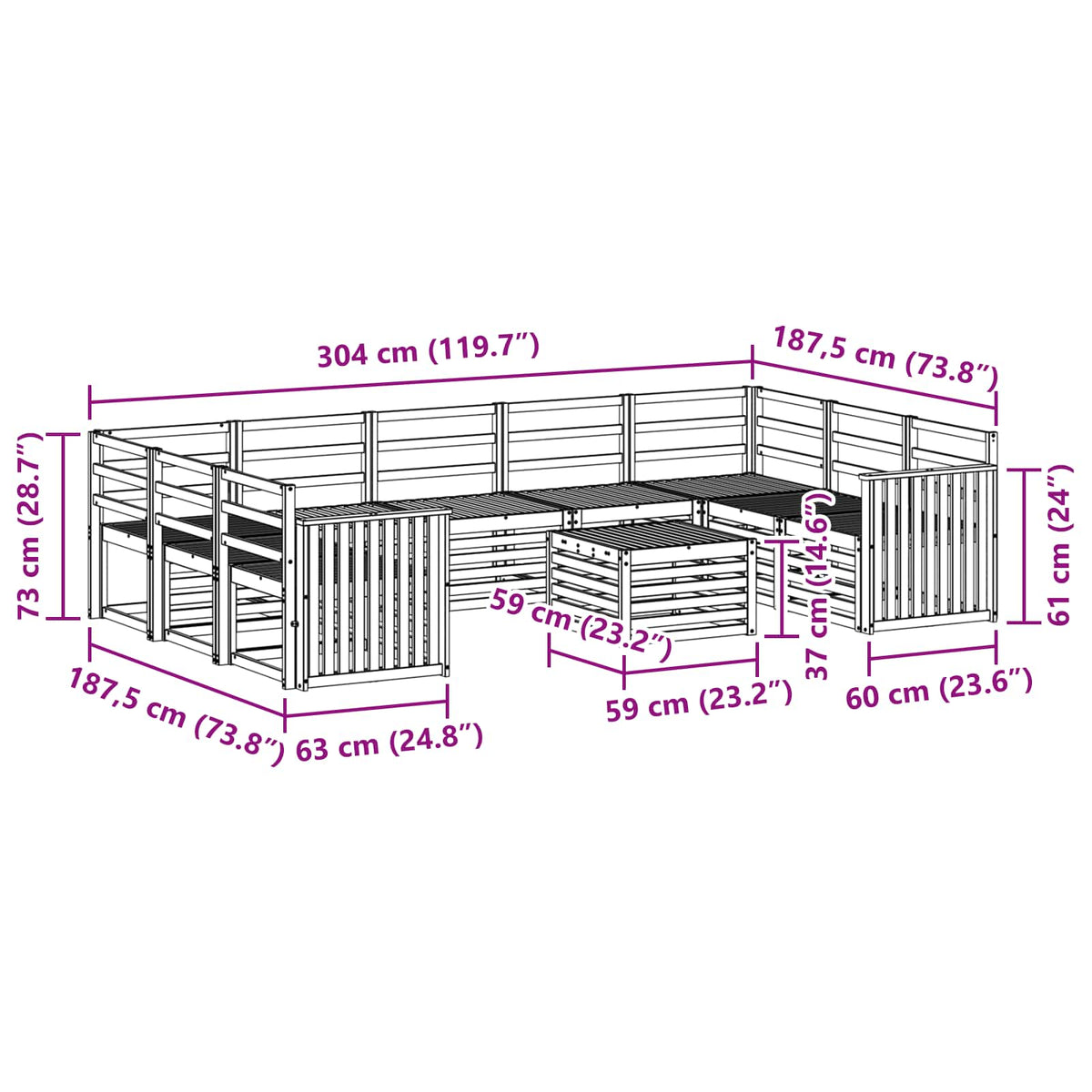 Set vanjskih sofa 10 kom. Bijela Čvrsto drvo akacije